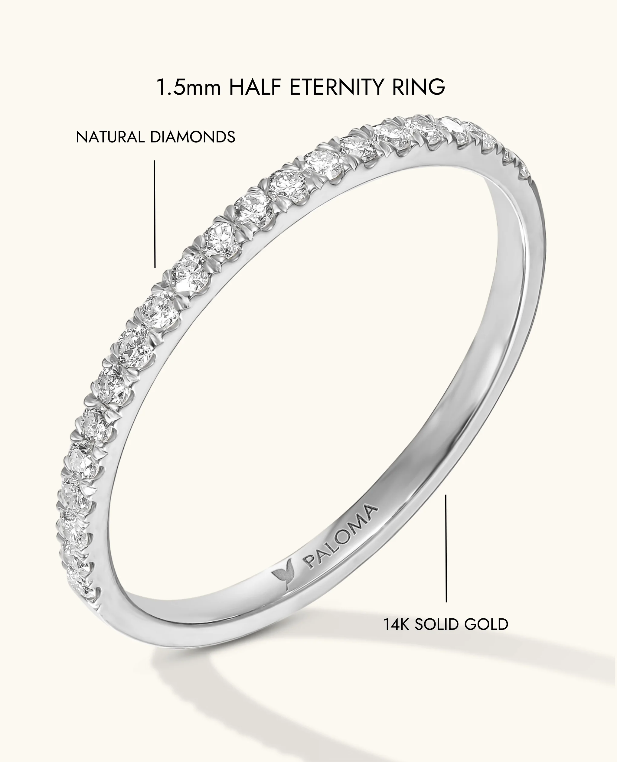 1.5mm White Diamond Half Eternity Ring - Image 17