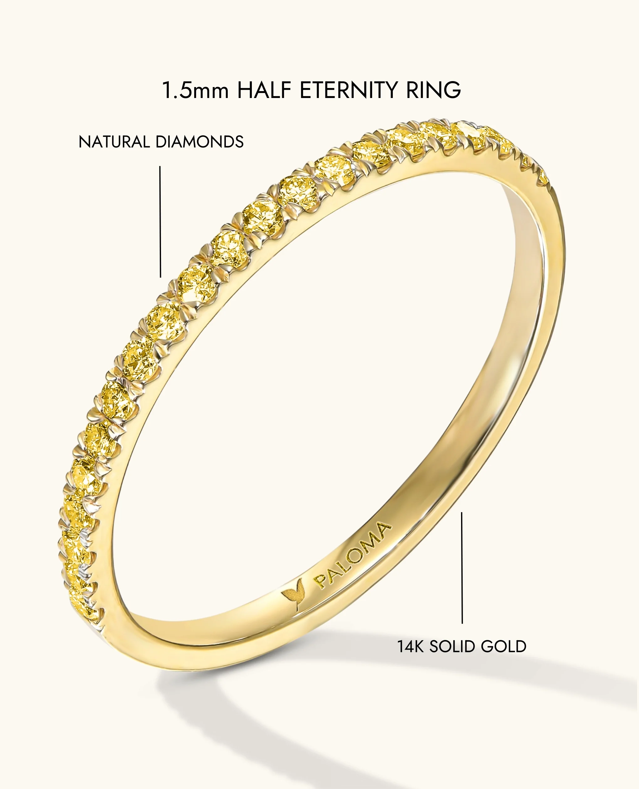 1.5mm Yellow Diamond Half Eternity Ring - Image 16