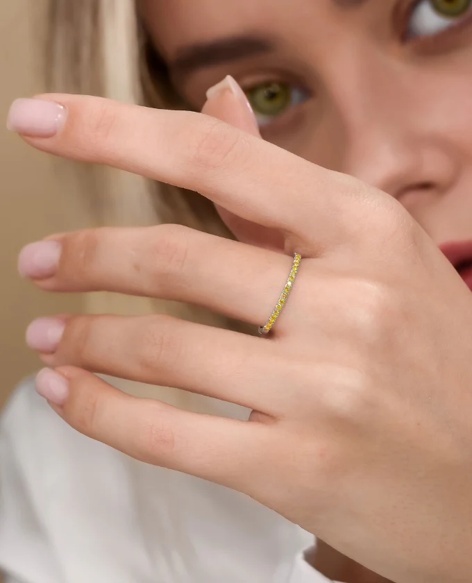 1.5mm Yellow Diamond Half Eternity Ring - Image 5