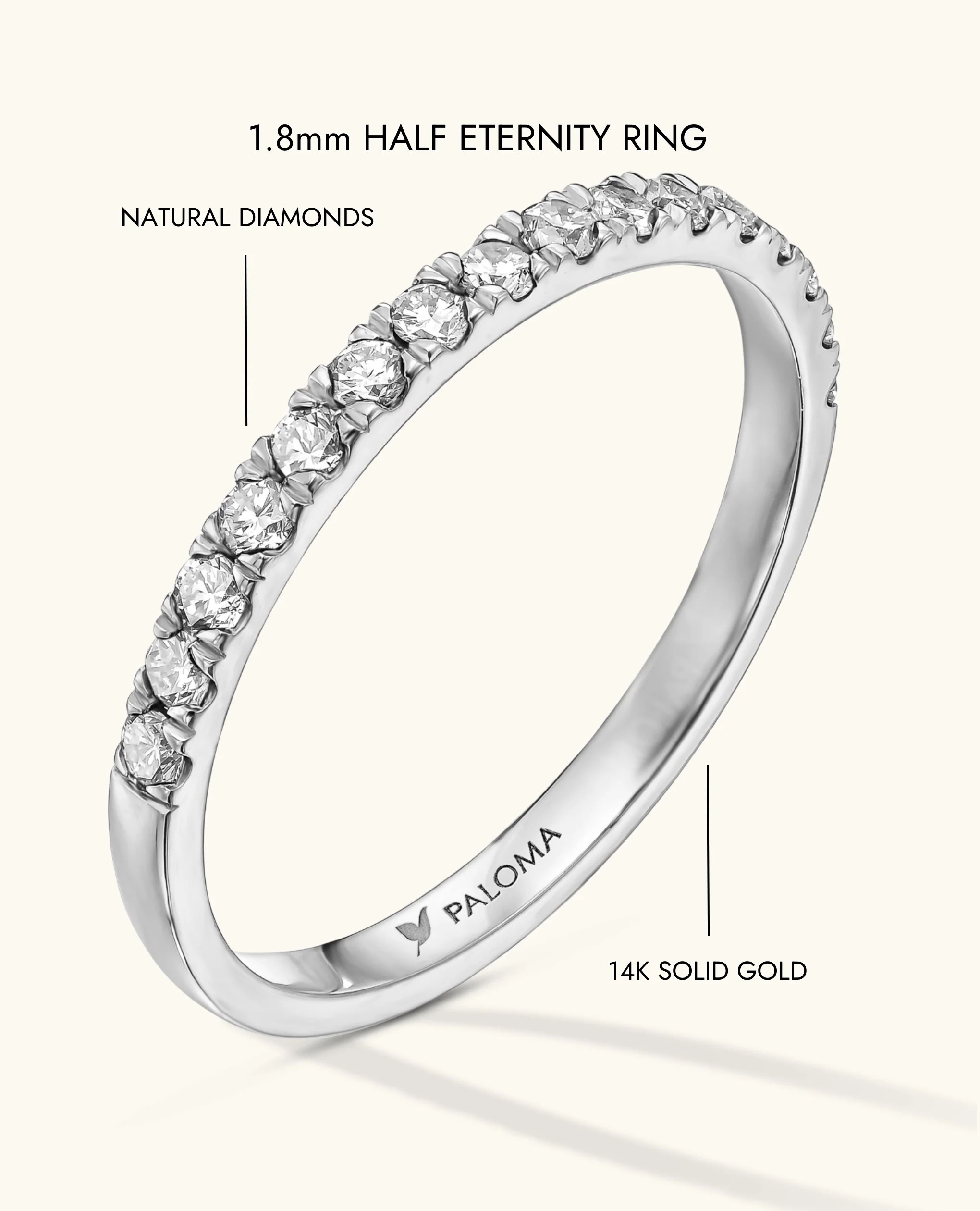 1.8mm White Diamond Half Eternity Ring - Image 14