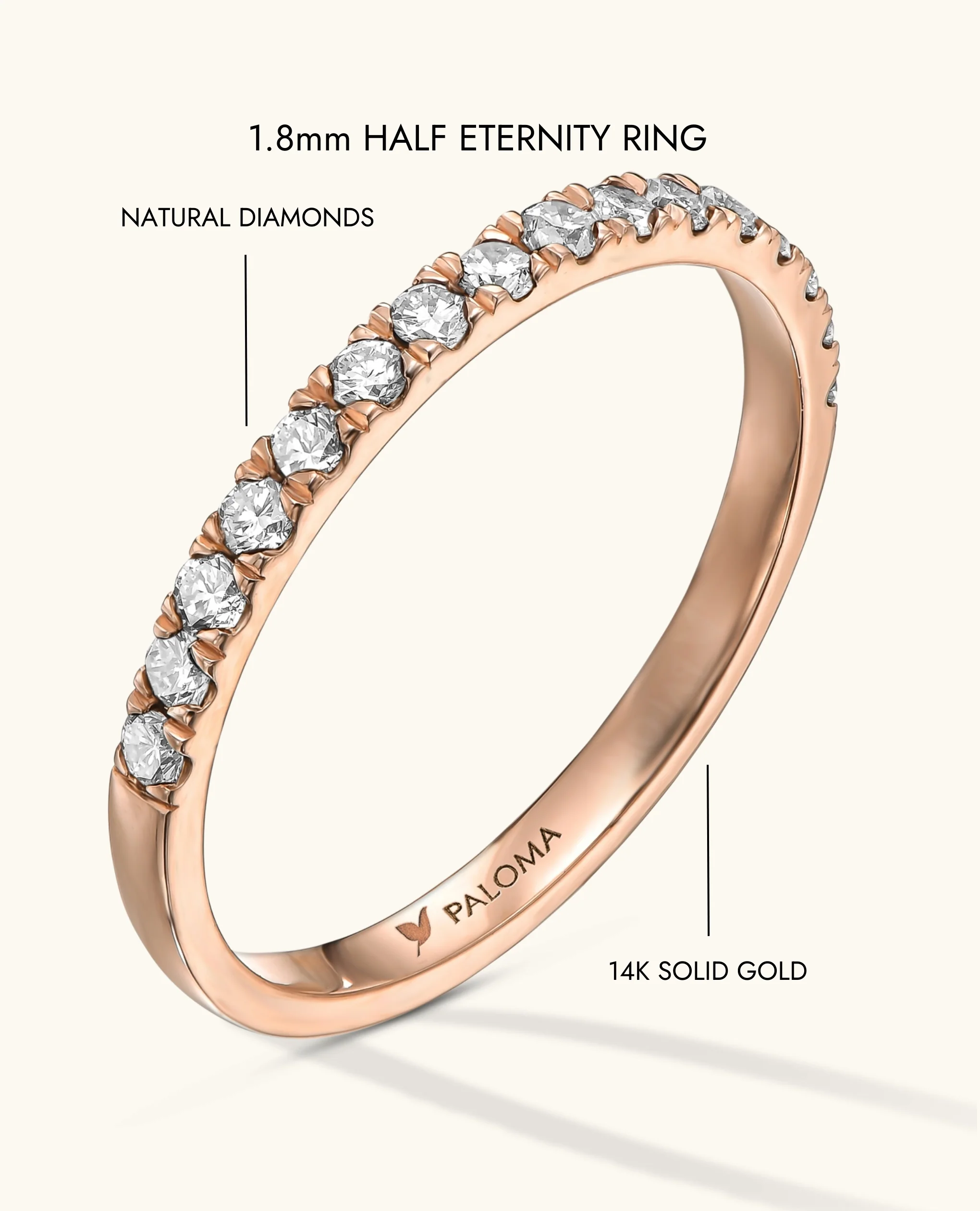1.8mm White Diamond Half Eternity Ring - Image 15