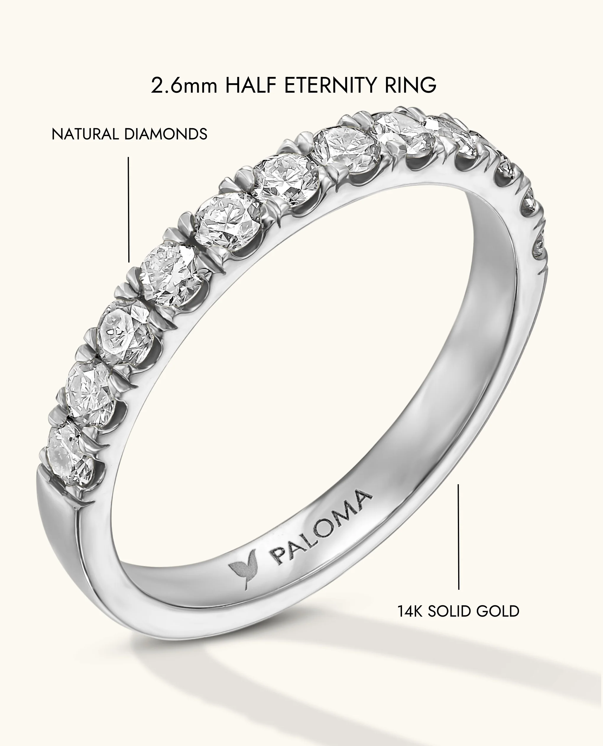 2.6mm White Diamond Half Eternity Ring - Image 16