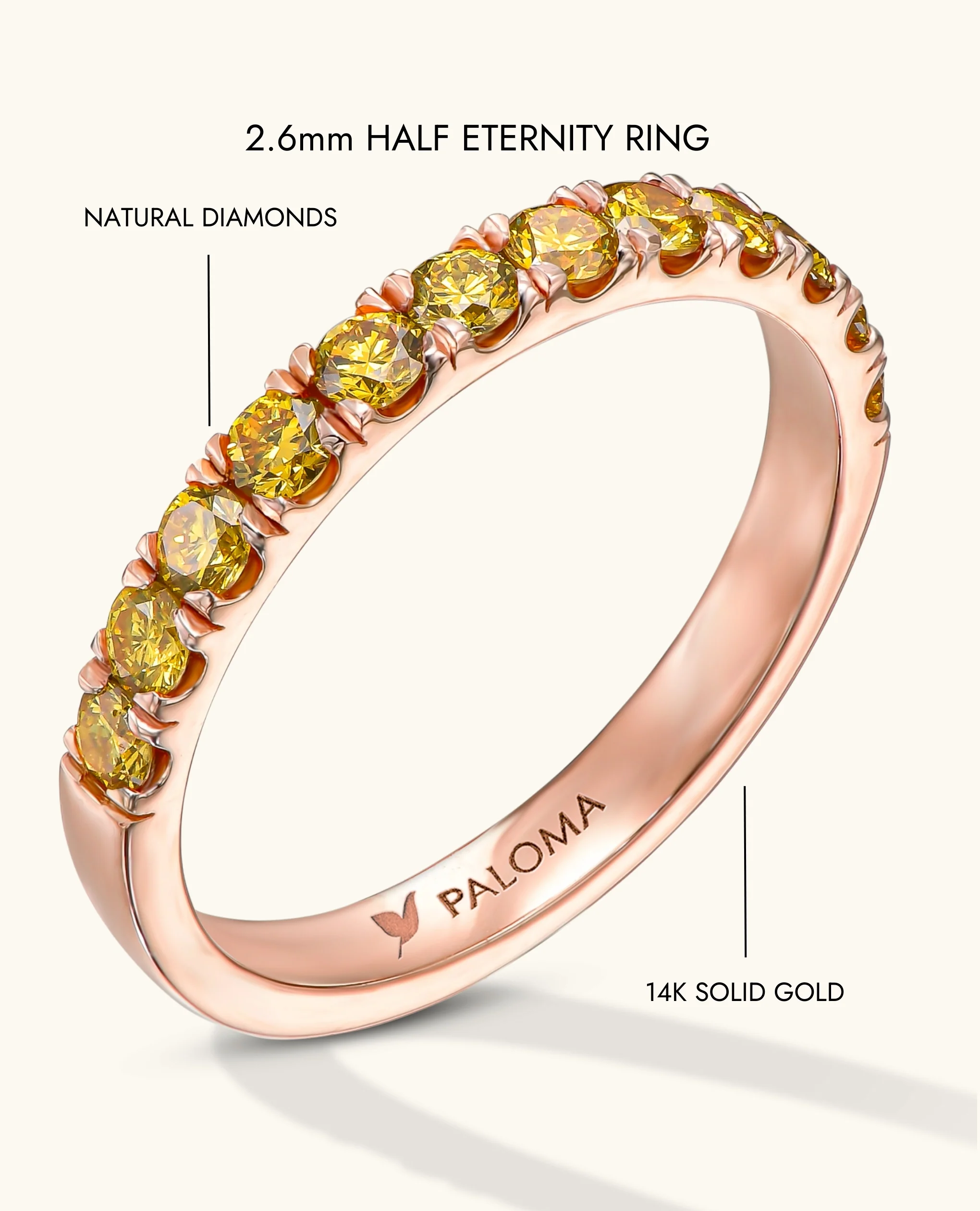 2.6mm Yellow Diamond Half Eternity Ring - Image 13