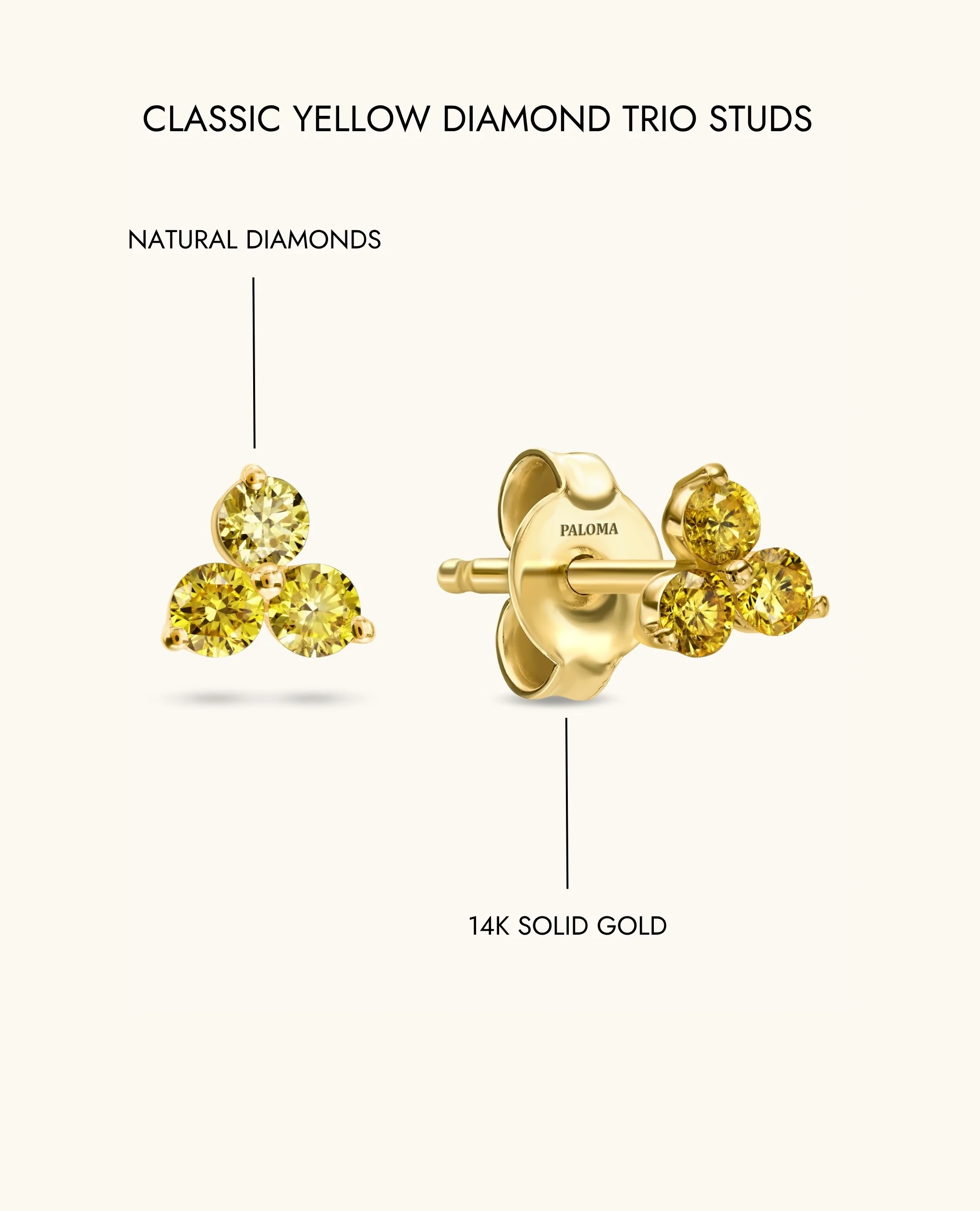 Classic Yellow Diamond Trio Stud Earrings - Image 9