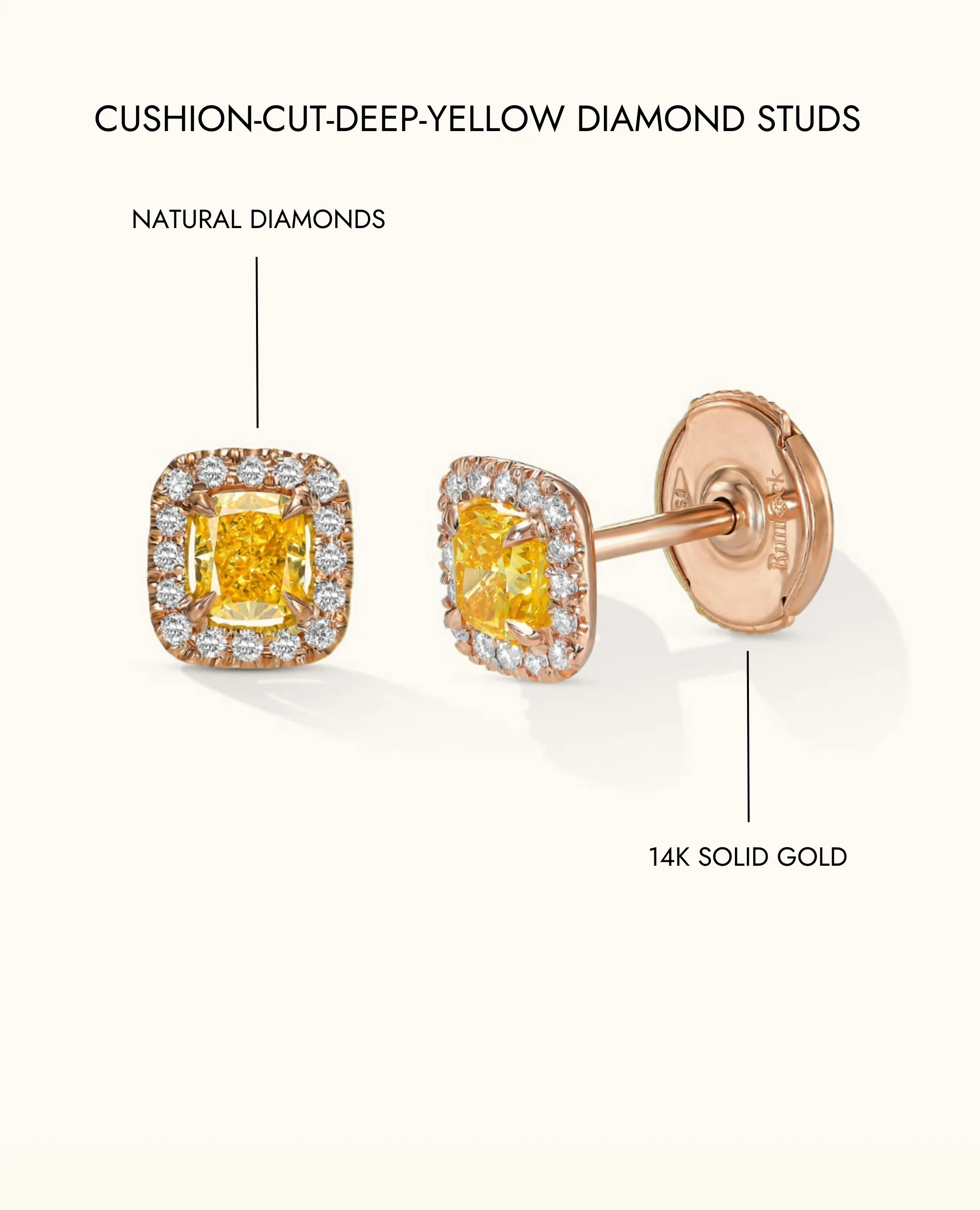 Cushion-Cut Deep-Yellow Diamond studs - Image 10