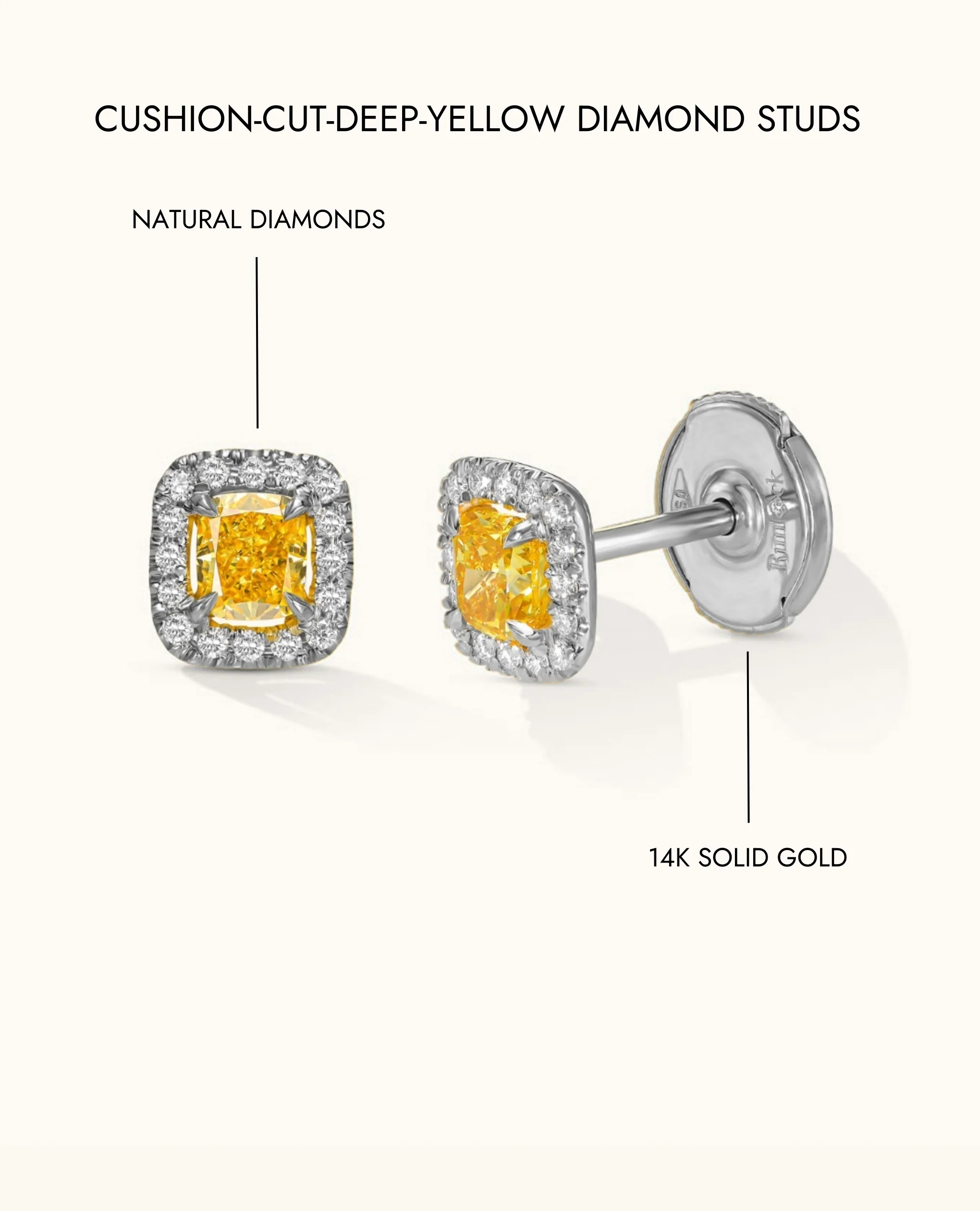 Cushion-Cut Deep-Yellow Diamond studs - Image 11