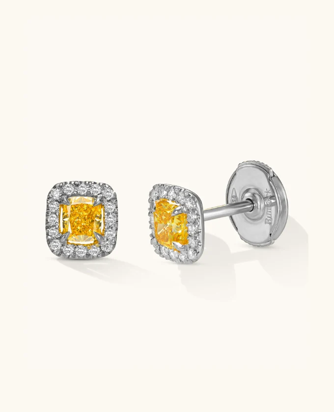 Cushion-Cut Deep-Yellow Diamond studs - Image 3