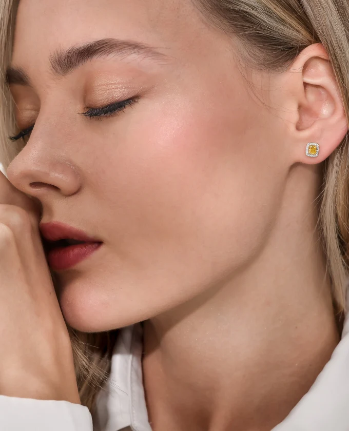 Cushion-Cut Deep-Yellow Diamond studs - Image 5