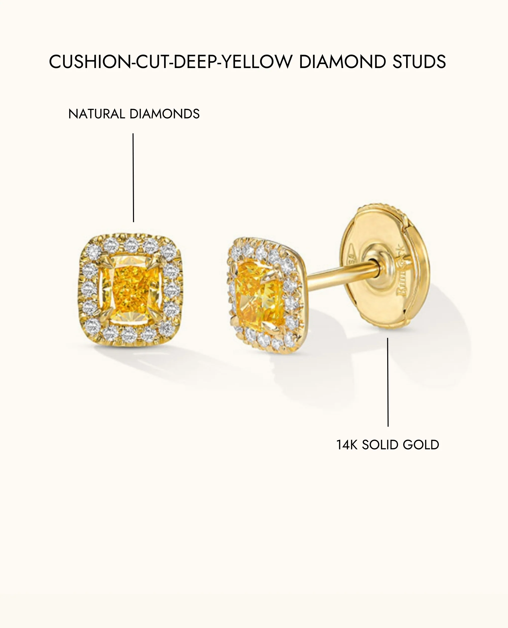 Cushion-Cut Deep-Yellow Diamond studs - Image 9