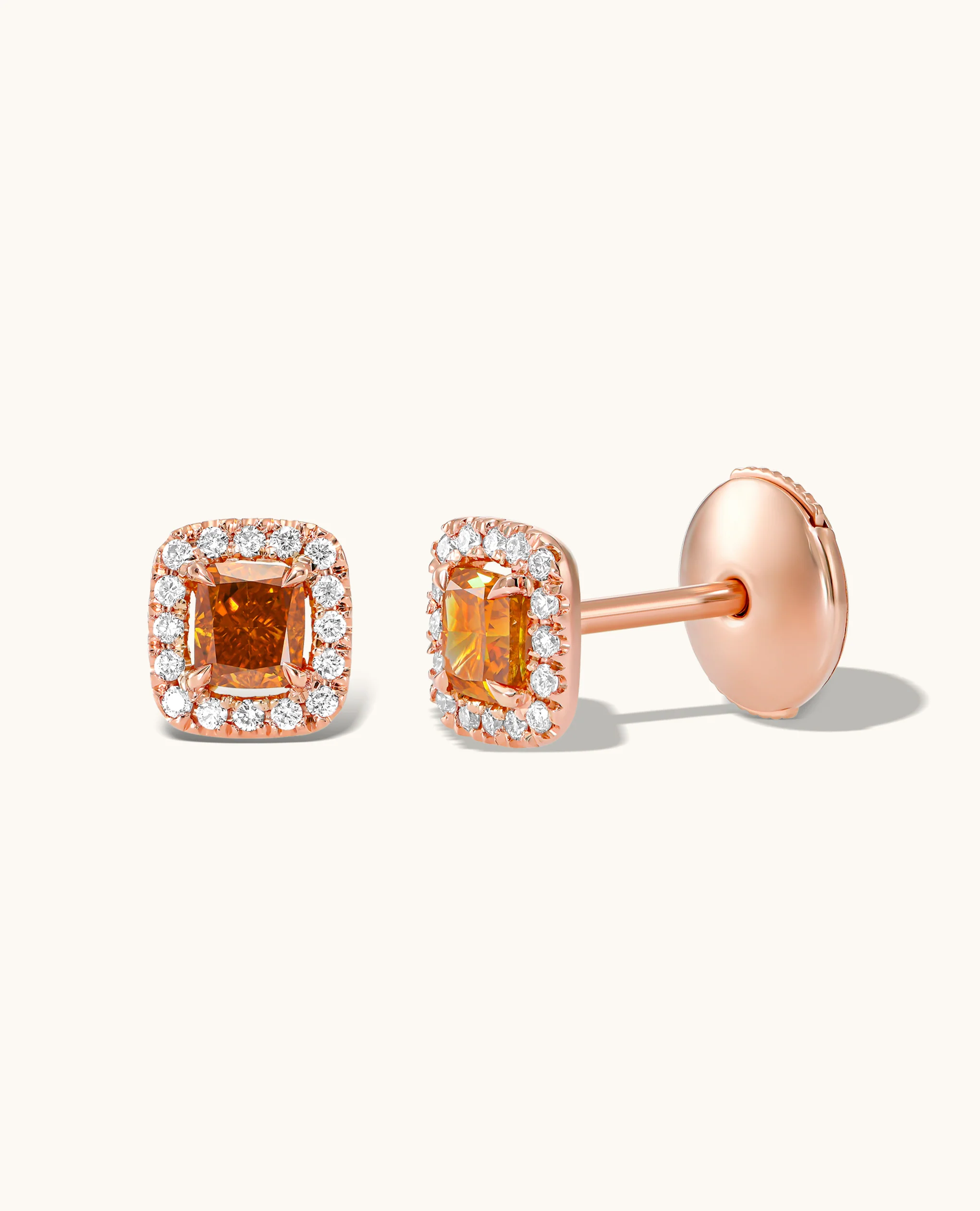 Cushion-Cut Deep-Yellow-Orange Diamond studs - Image 3