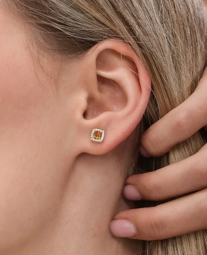 Cushion-Cut Deep-Yellow-Orange Diamond studs - Image 4