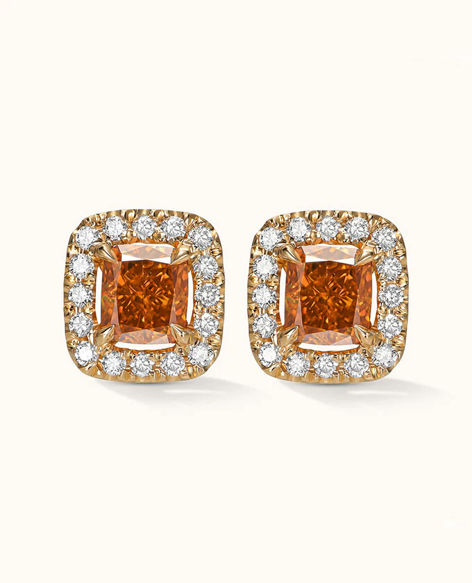 Cushion-Cut Deep-Yellow-Orange Diamond studs - Image 8