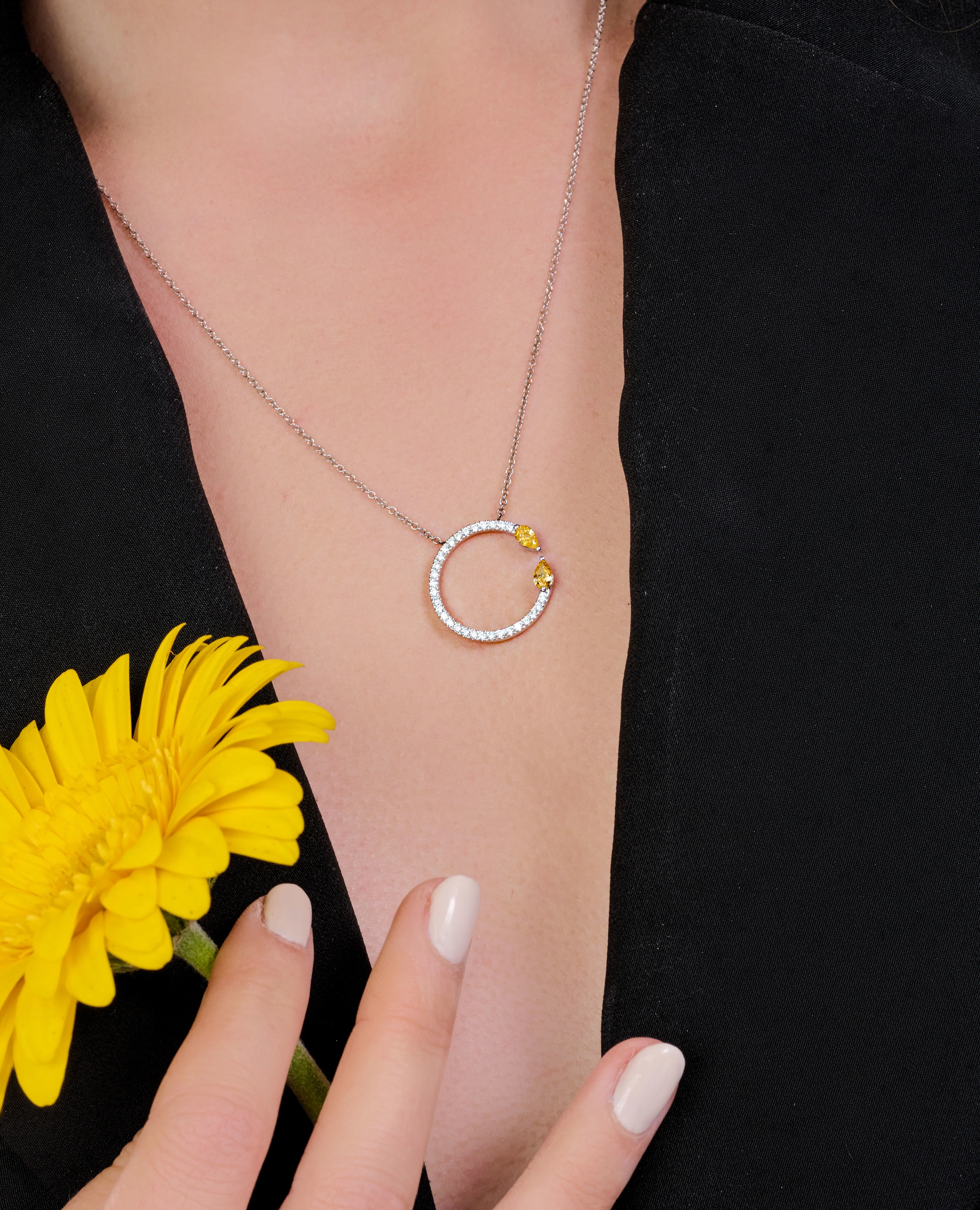 Fancy Halo 2 Stone Open Necklace - Image 4