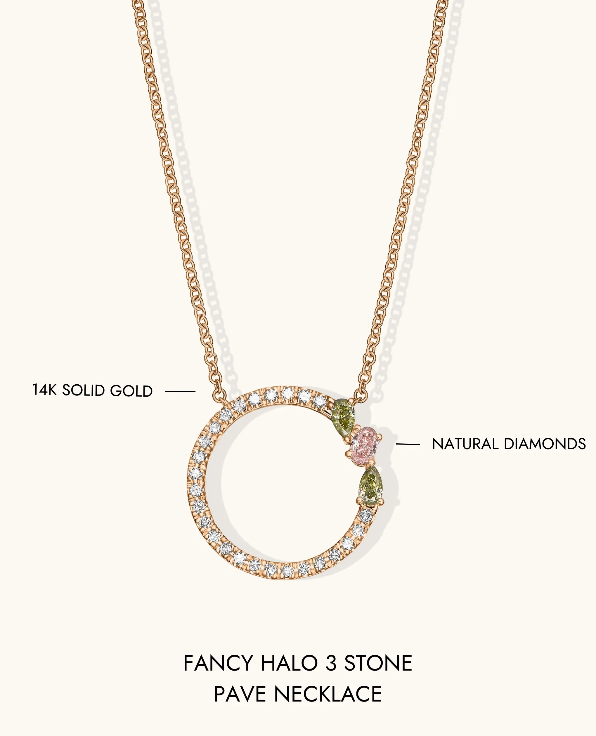 Fancy Halo 3 Stone Pave Necklace - Image 10