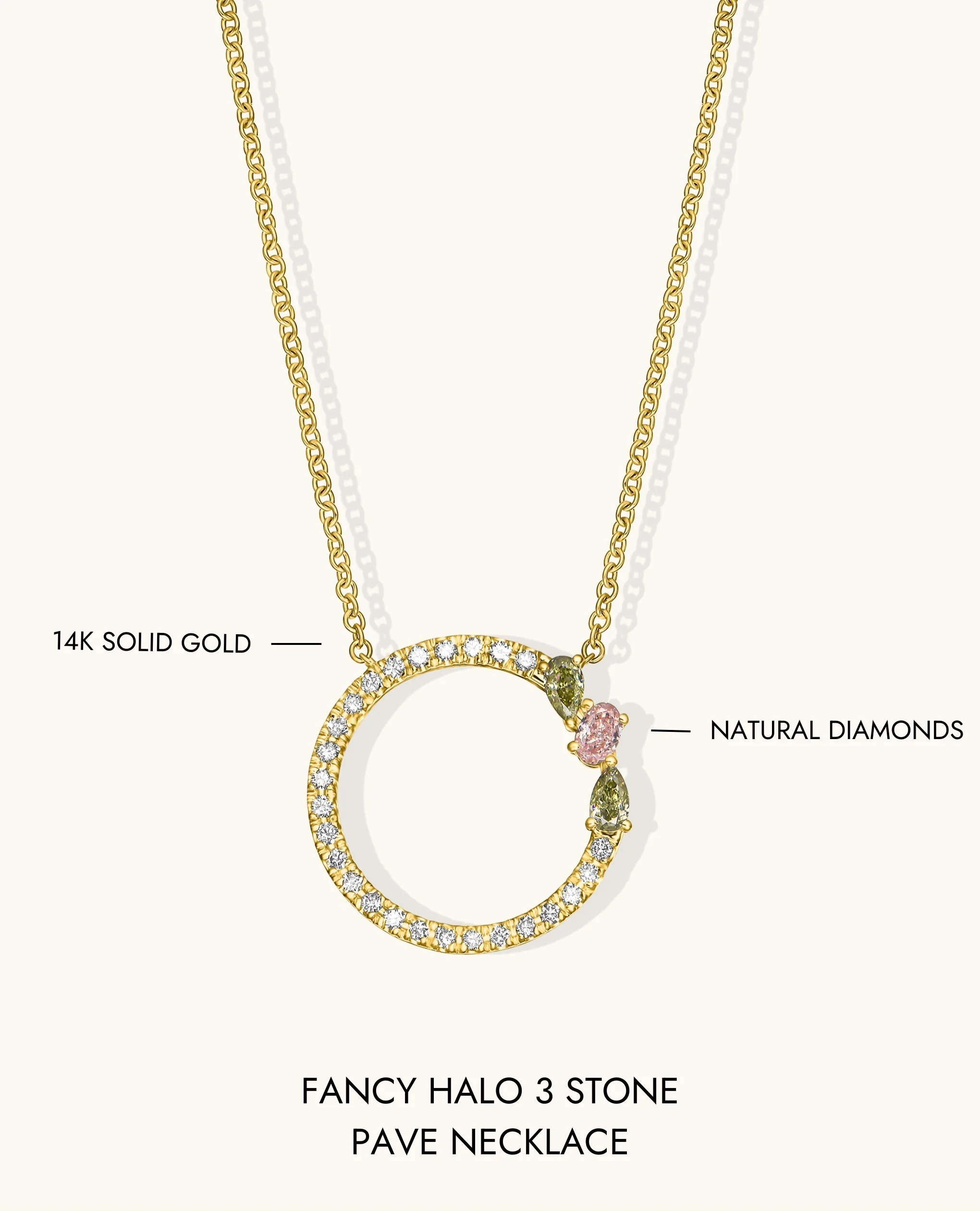 Fancy Halo 3 Stone Pave Necklace - Image 11
