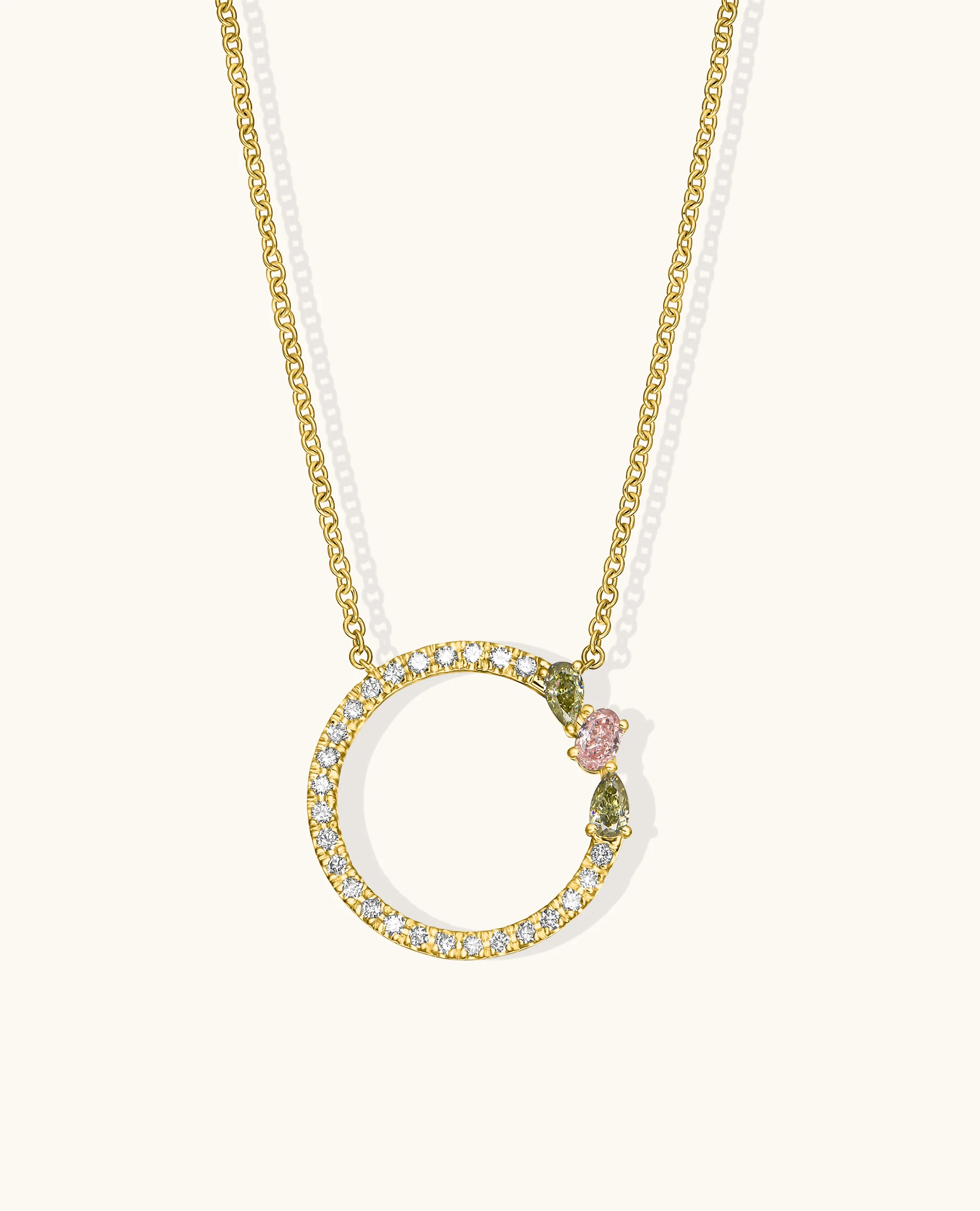 Fancy Halo 3 Stone Pave Necklace - Image 3