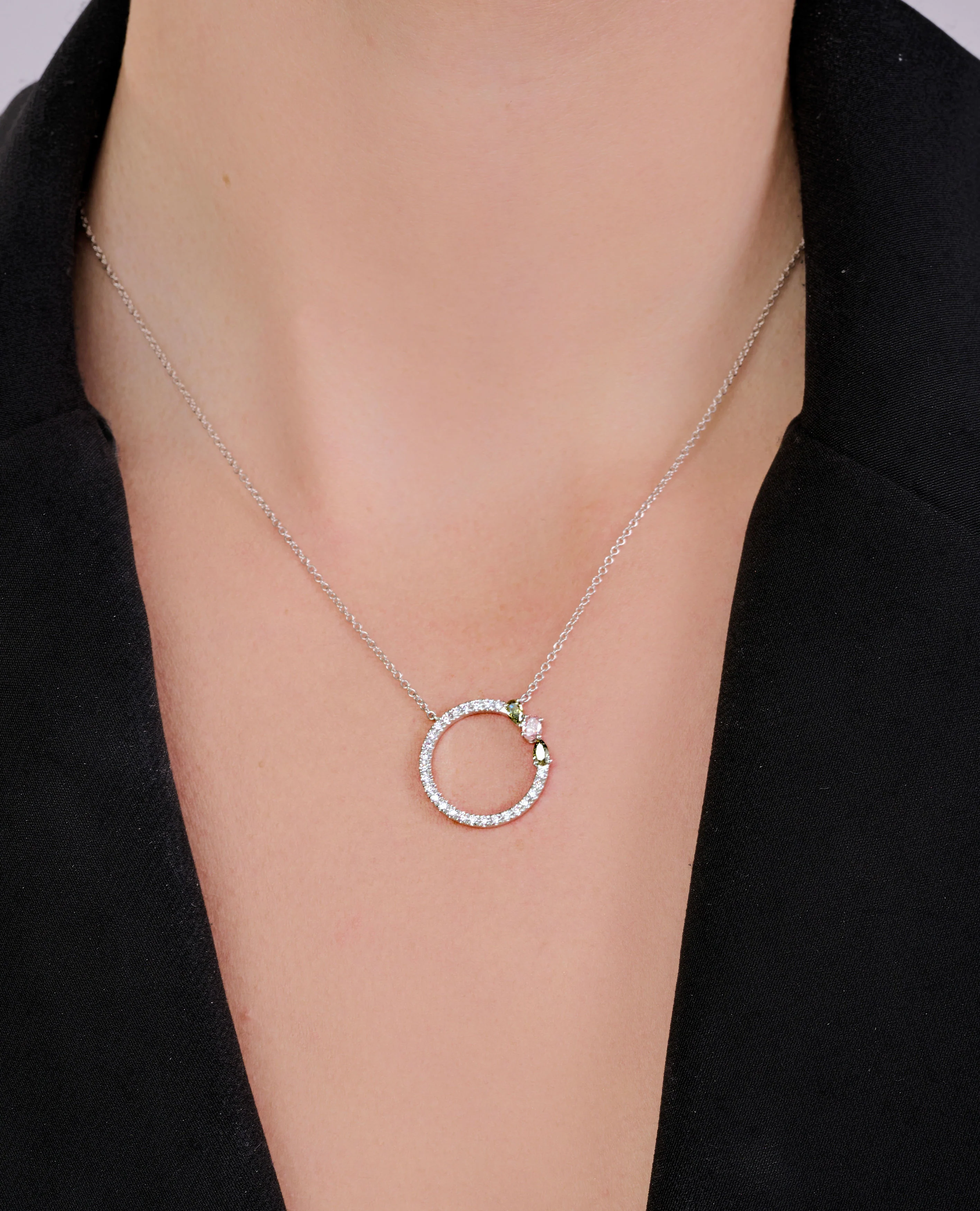 Fancy Halo 3 Stone Pave Necklace - Image 4