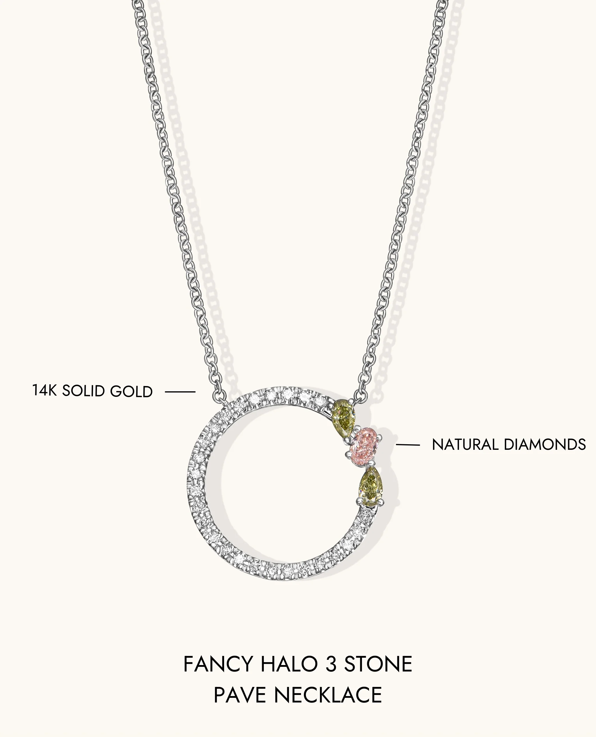 Fancy Halo 3 Stone Pave Necklace - Image 9