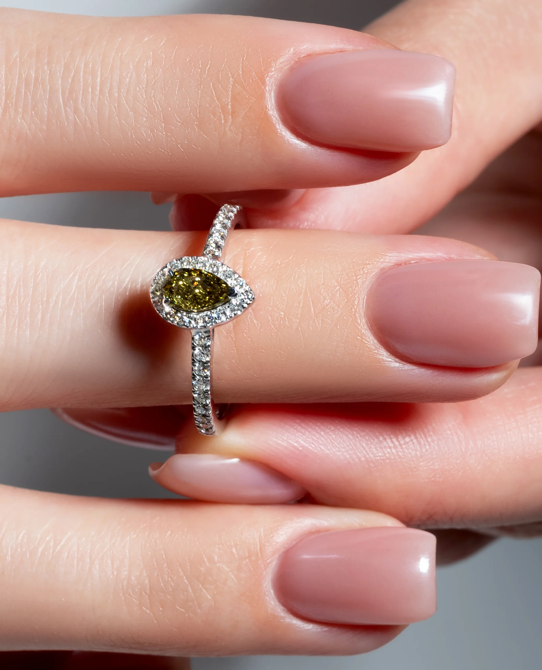 Green Diamond Halo Engagement Ring - Image 9