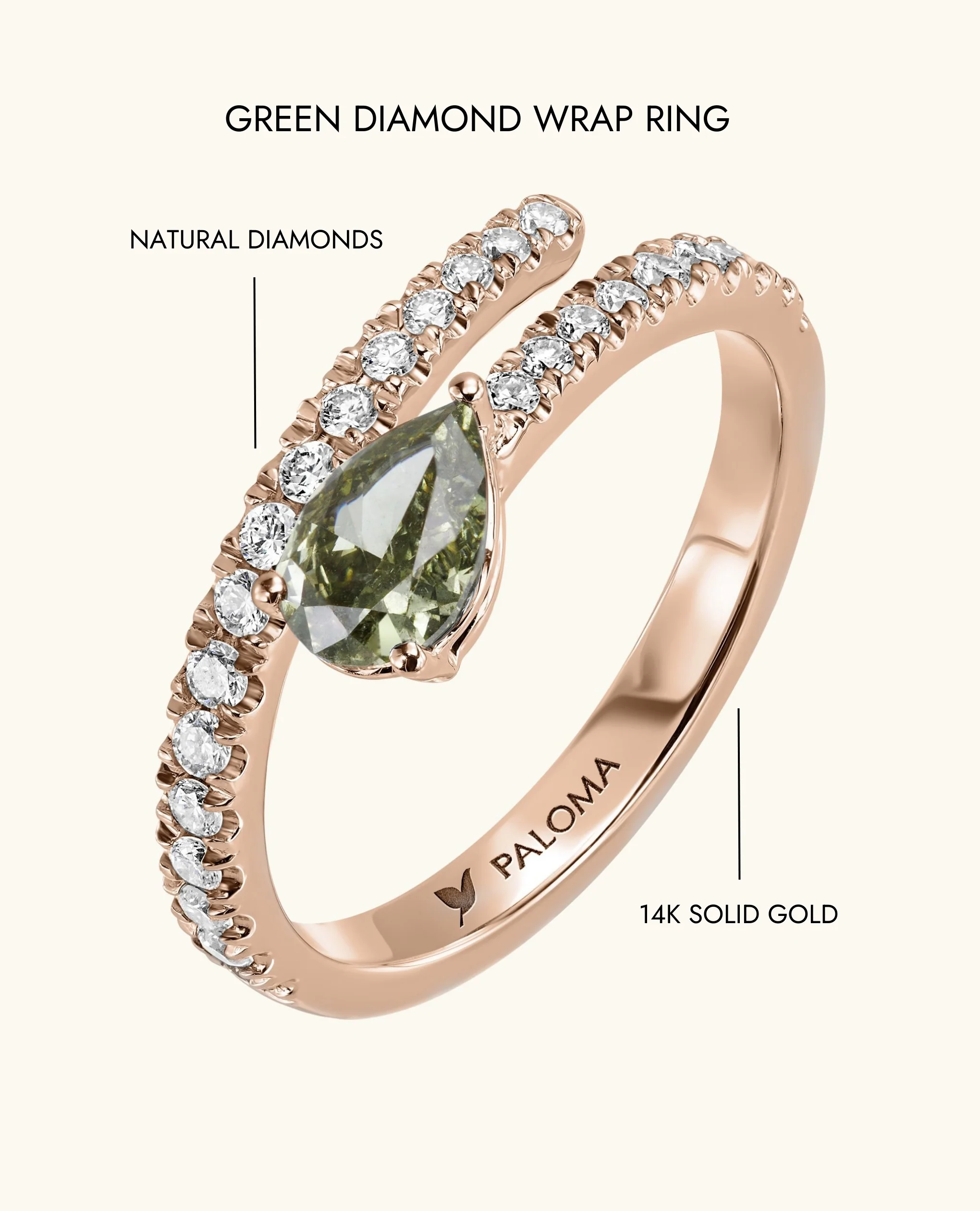 Green Diamond Wrap Ring - Image 10