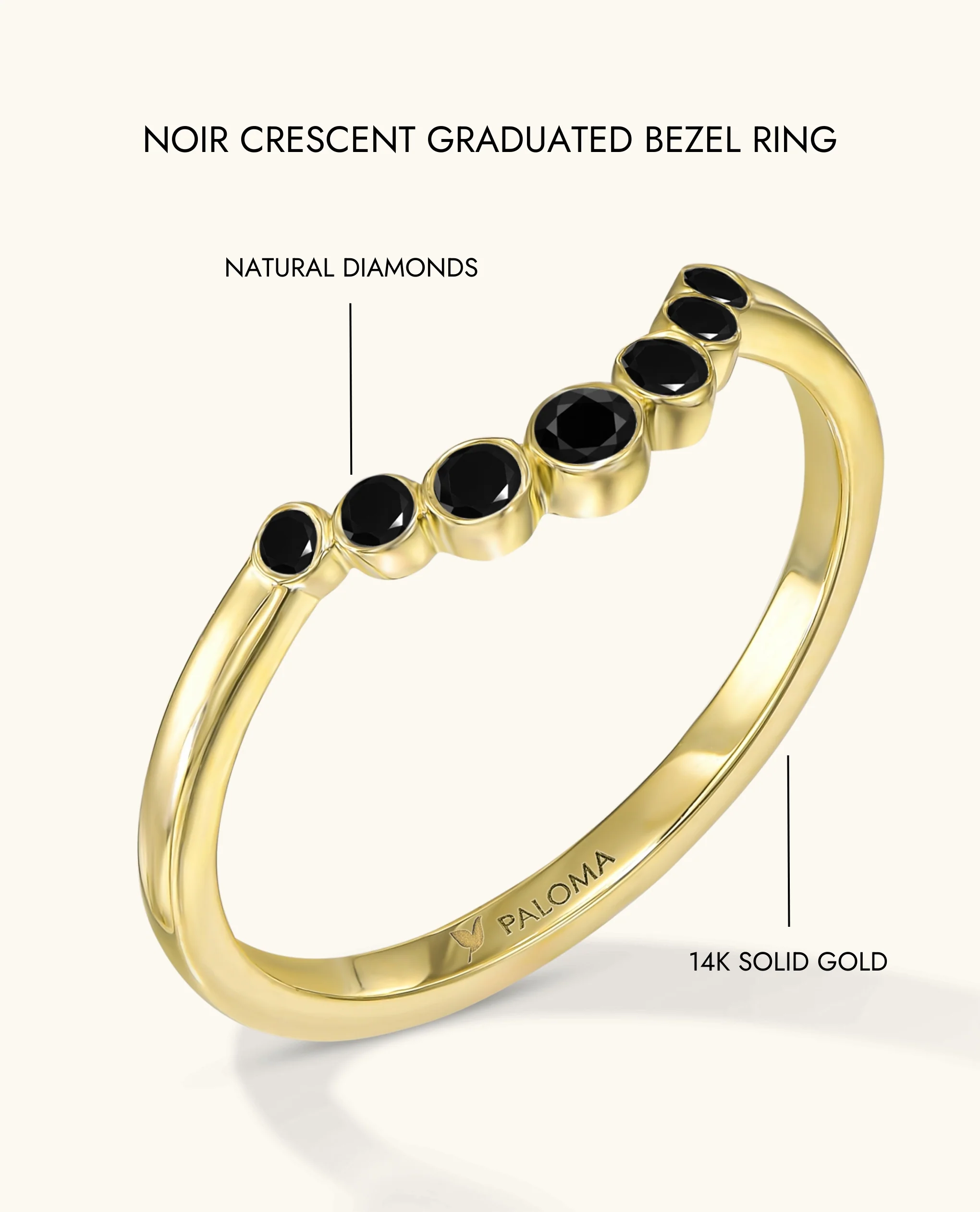 Noir Crescent Graduated Bezel Ring - Image 12