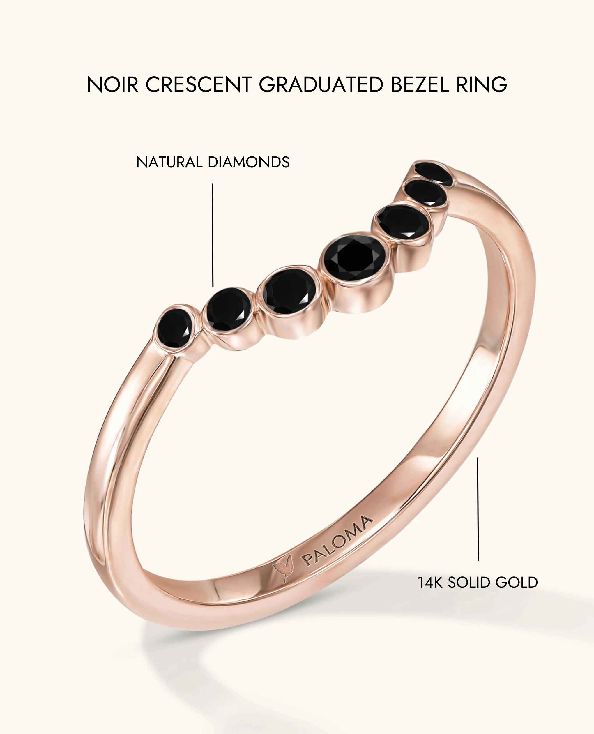 Noir Crescent Graduated Bezel Ring - Image 13