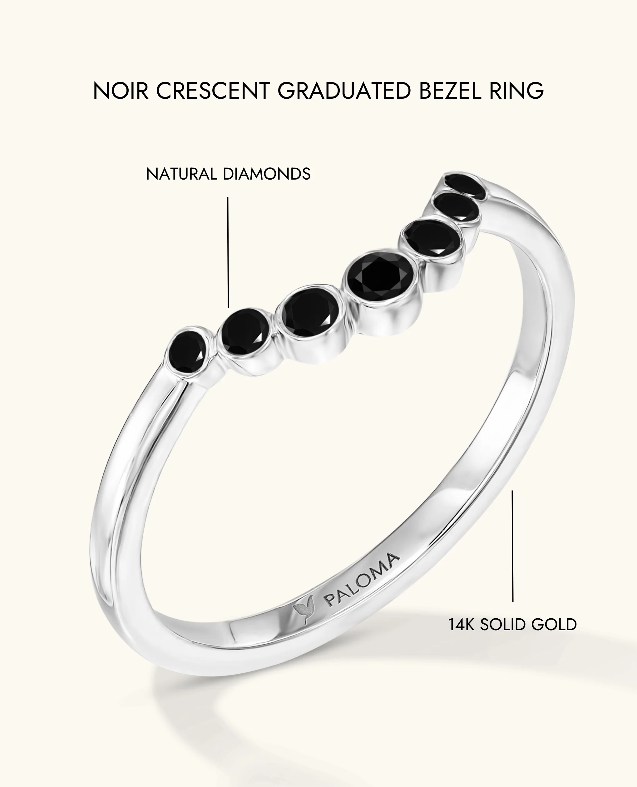 Noir Crescent Graduated Bezel Ring - Image 14