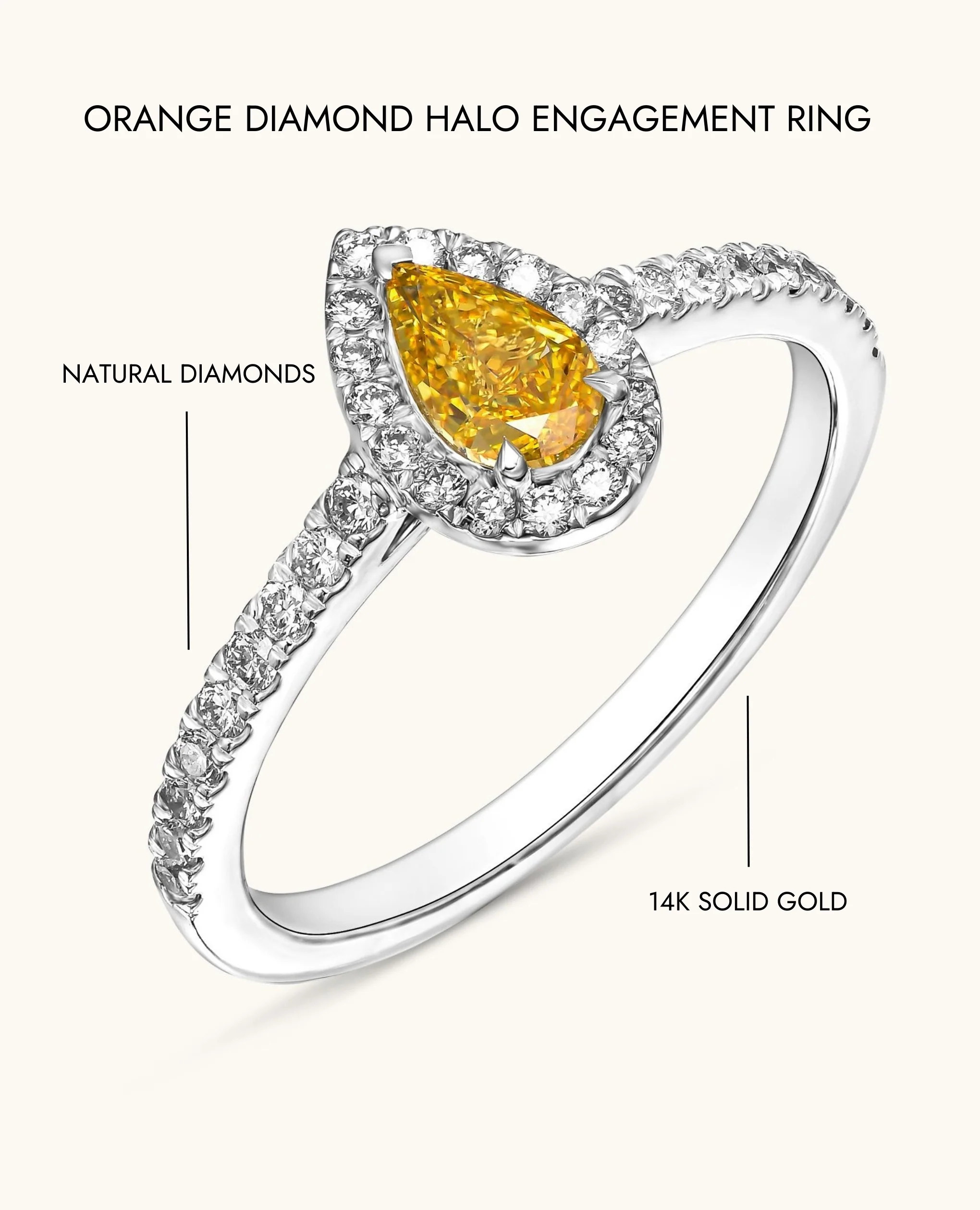 Orange Diamond Halo Engagement Ring - Image 13