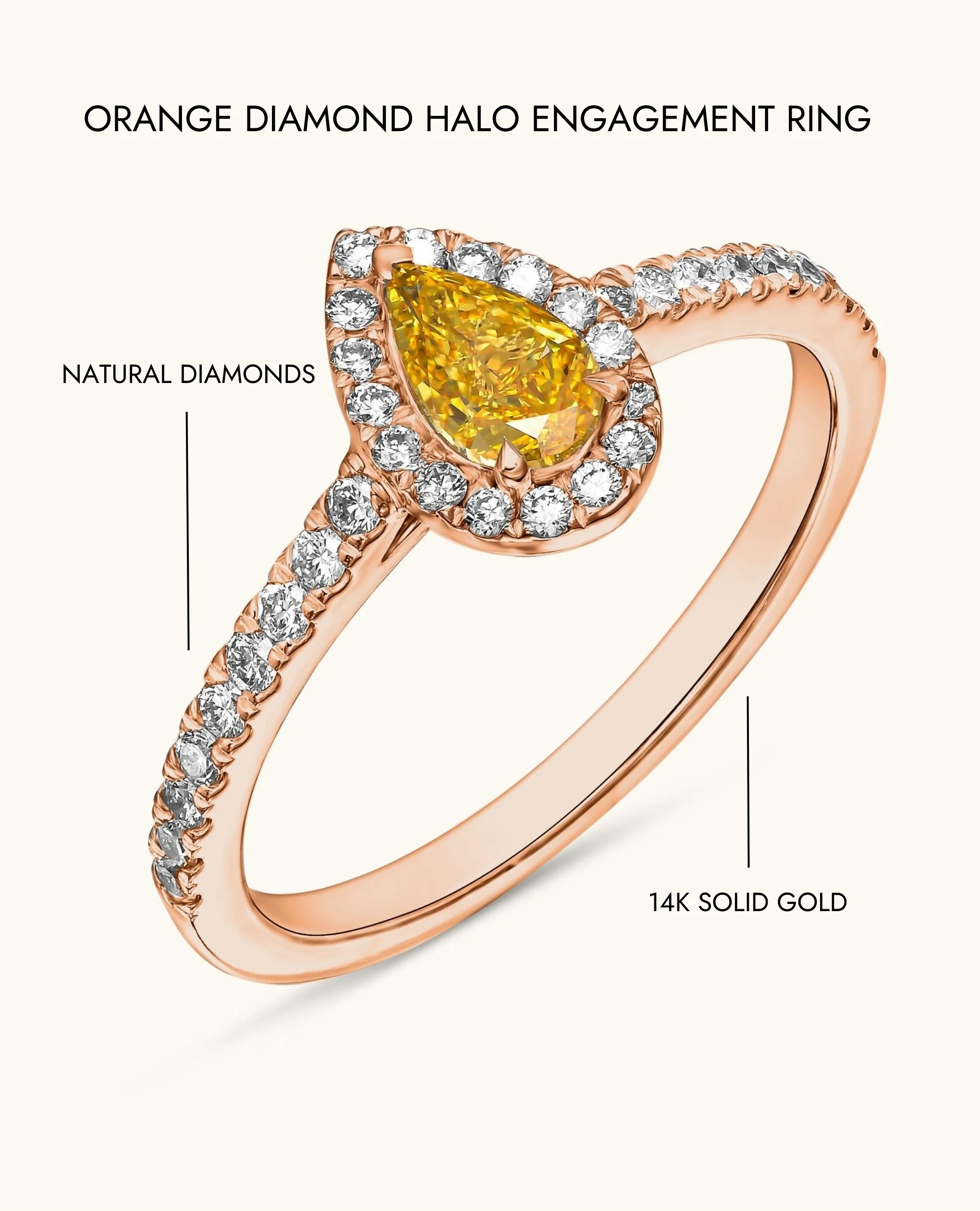 Orange Diamond Halo Engagement Ring - Image 14