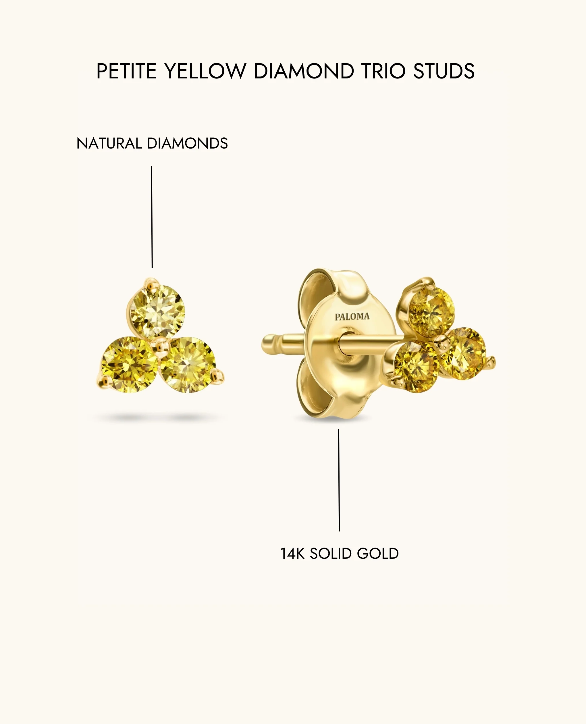 Petite Yellow Diamond Trio Stud Earrings - Image 14