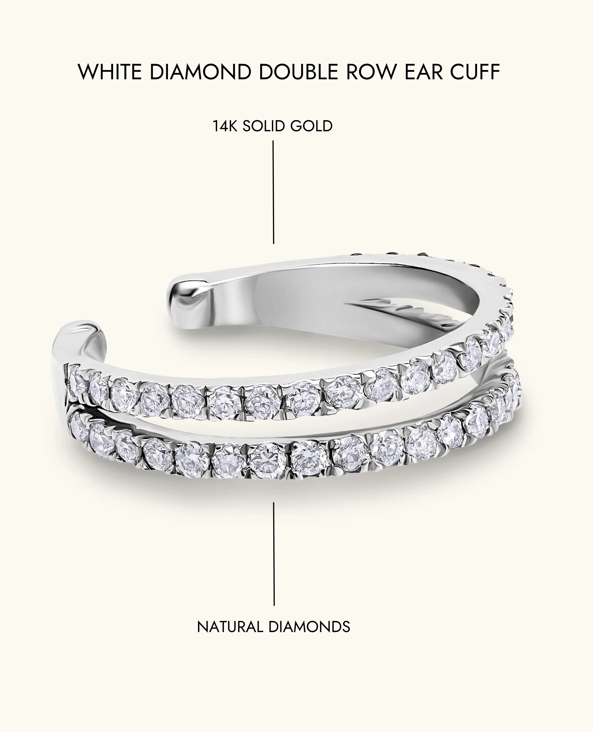 White Diamond Double  Row Ear Cuff - Image 9