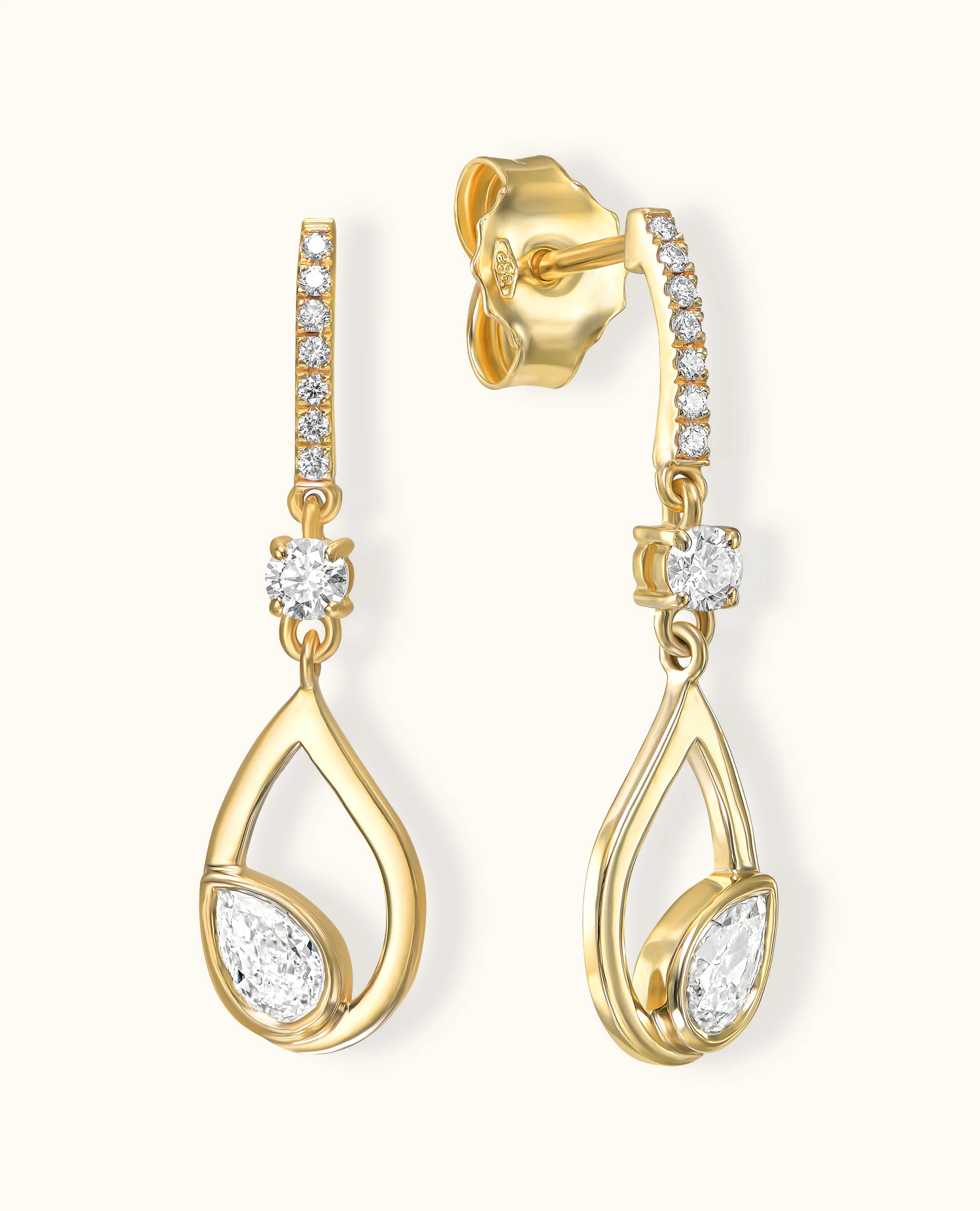 White Diamond Gold Flair Earrings - Image 2