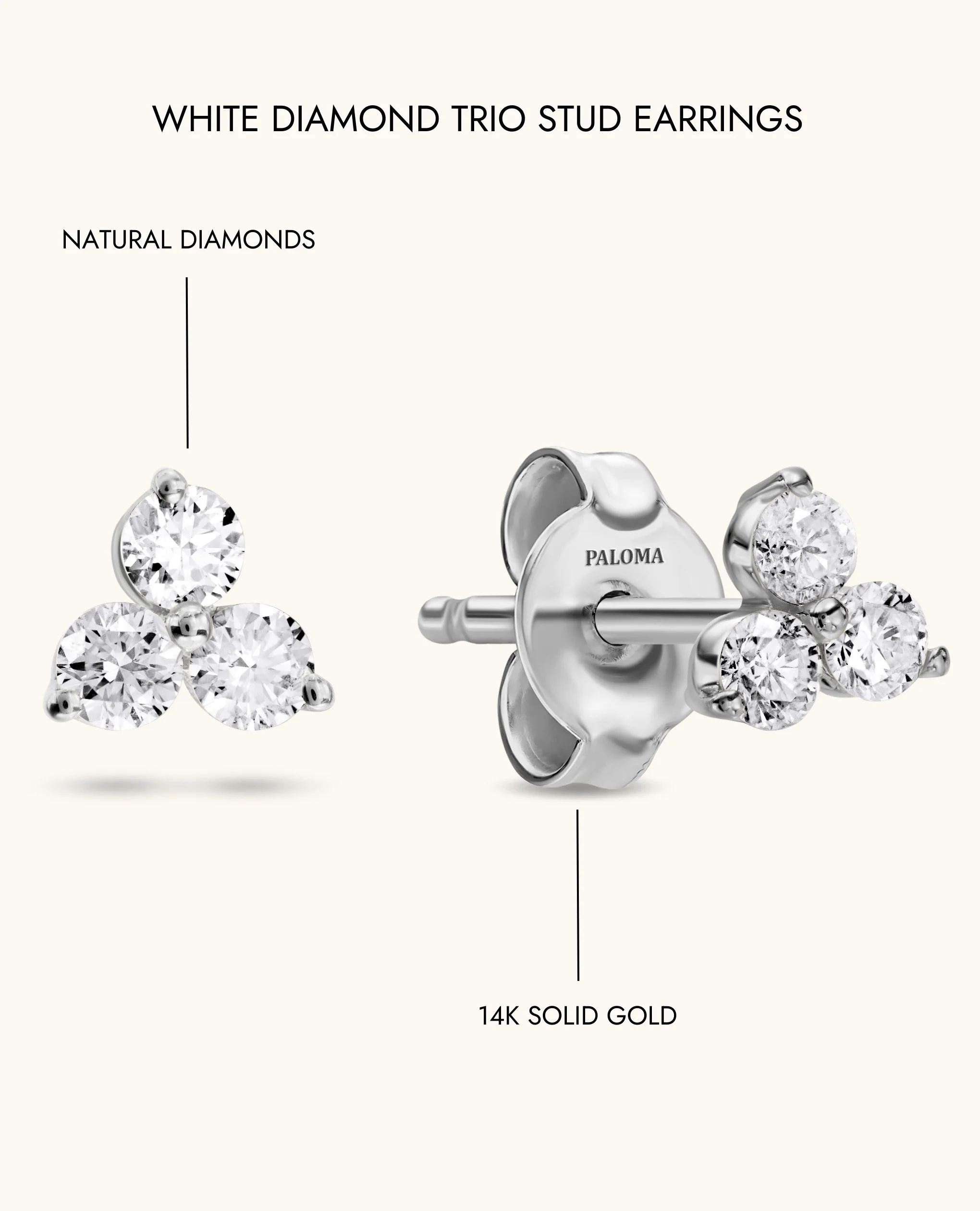 Petite White Diamond Trio Stud Earrings - Image 12