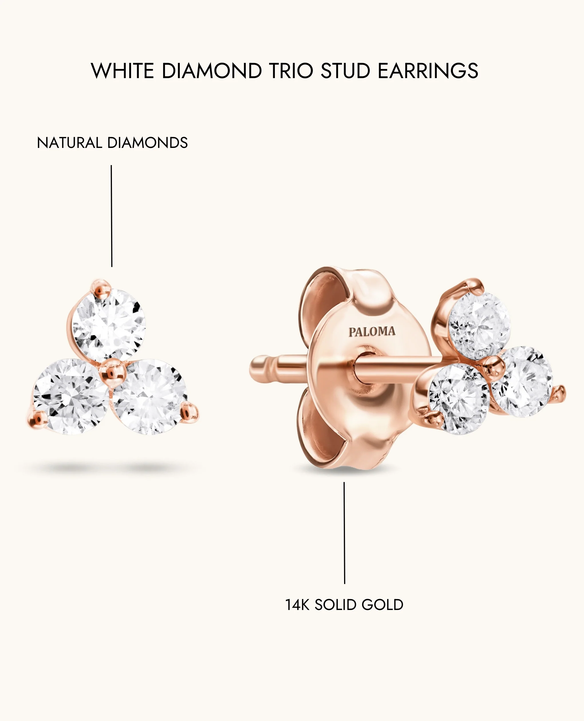 Petite White Diamond Trio Stud Earrings - Image 13