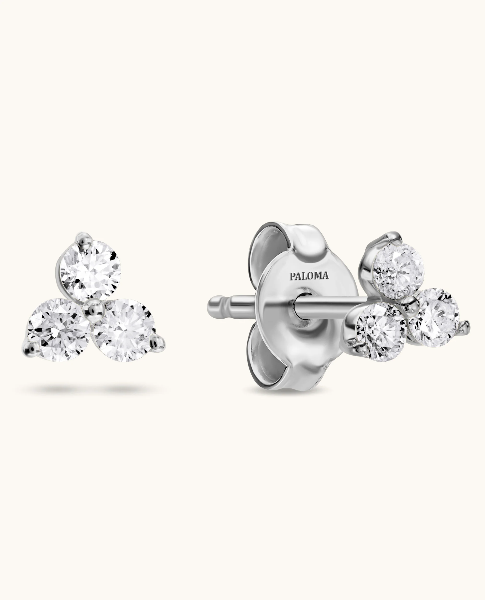 Petite White Diamond Trio Stud Earrings - Image 3