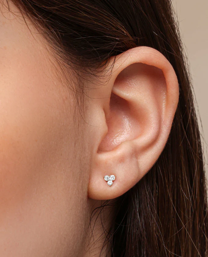 Petite White Diamond Trio Stud Earrings - Image 5