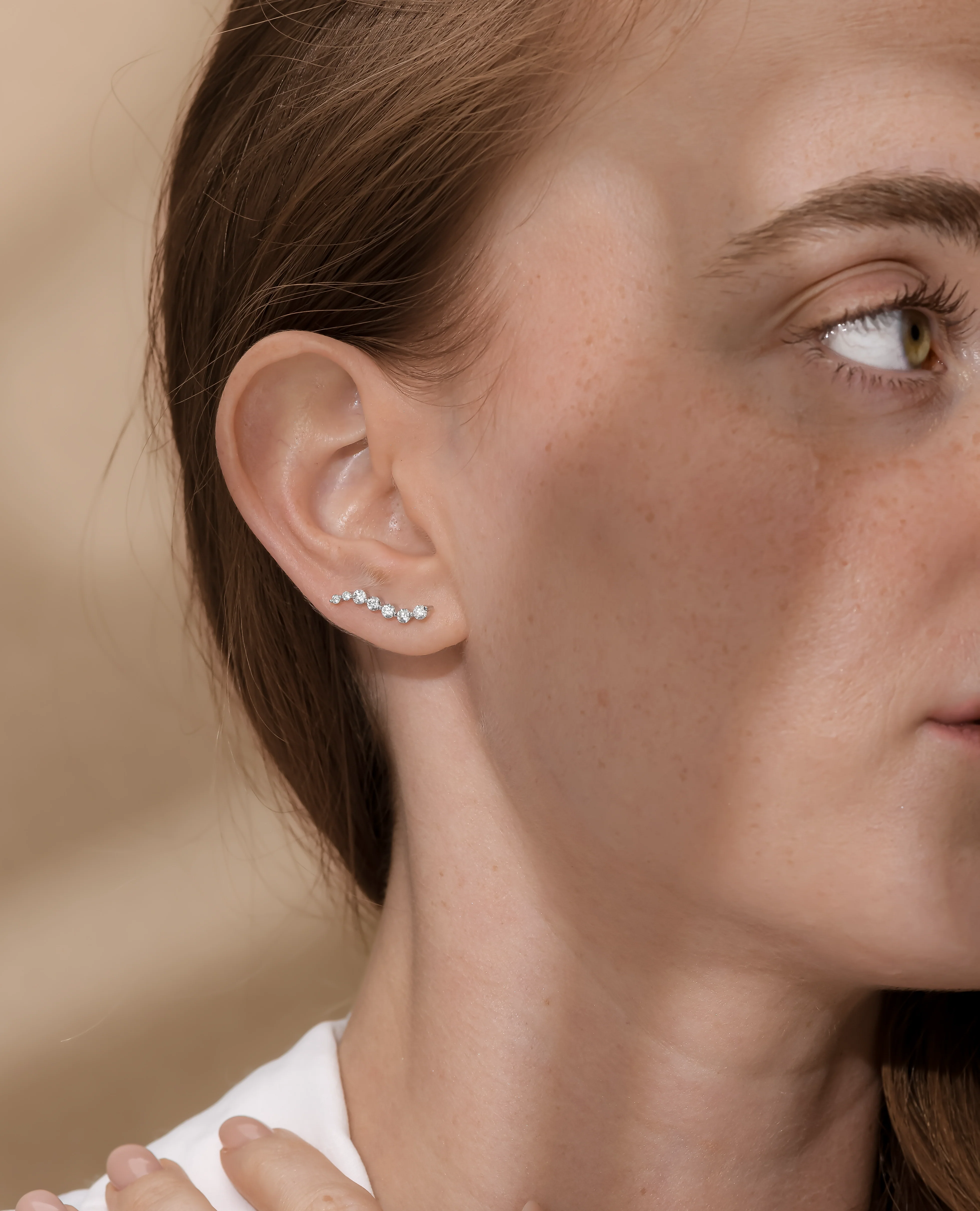 Graduated White Diamond Climber Earrings - Image 4