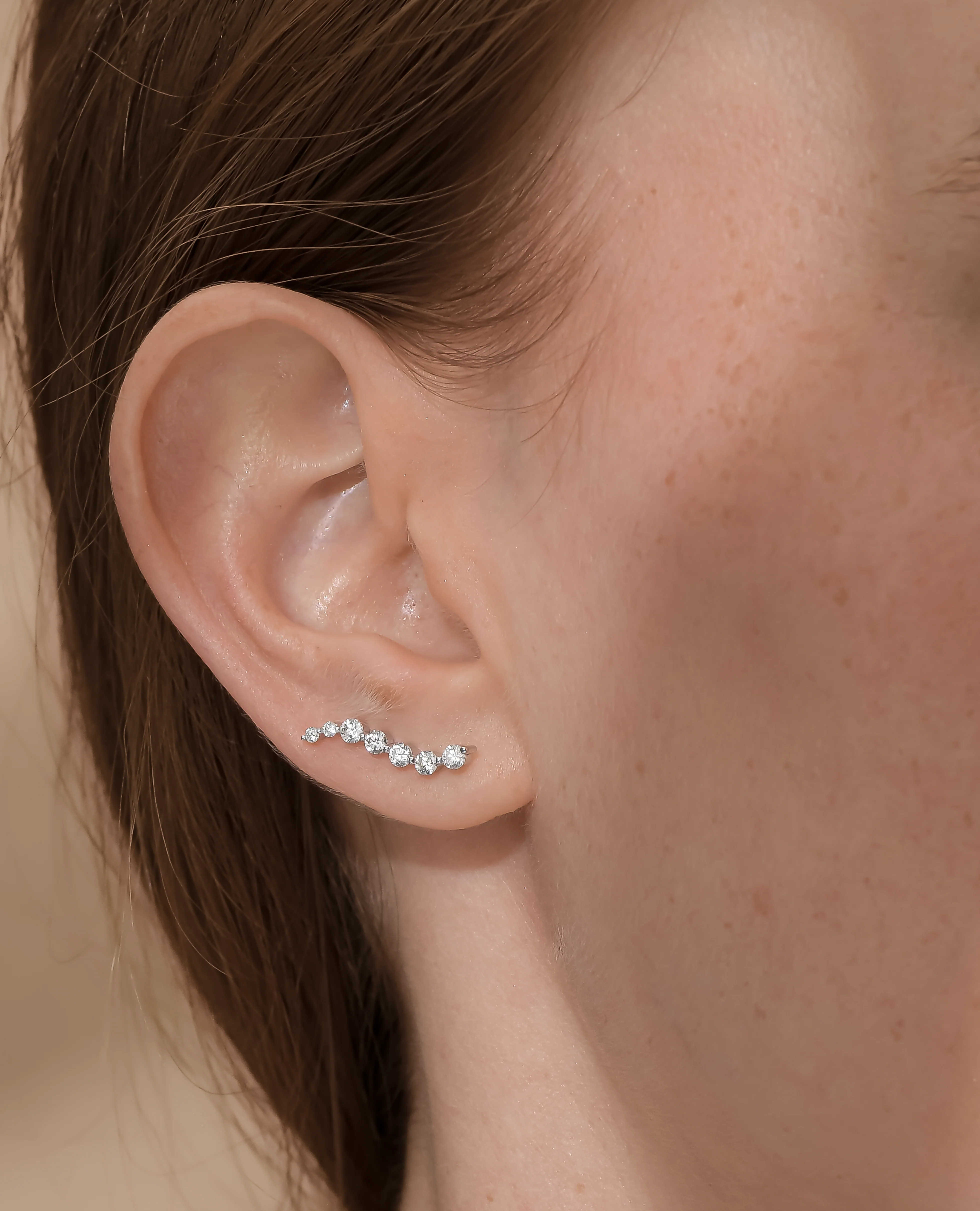 Graduated White Diamond Climber Earrings - Image 5