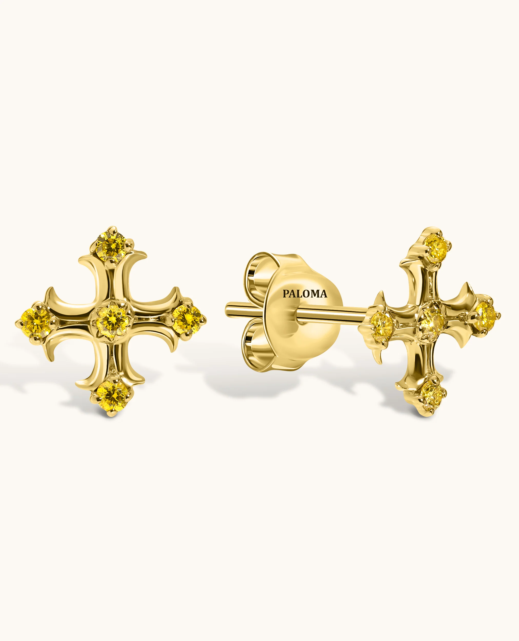 Yellow Diamond Cross Shape Studs - Image 3
