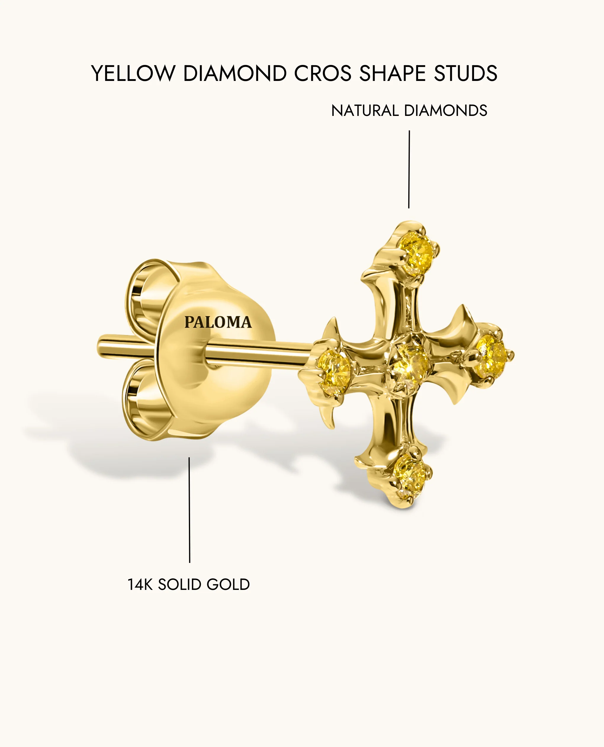 Yellow Diamond Cross Shape Studs - Image 5
