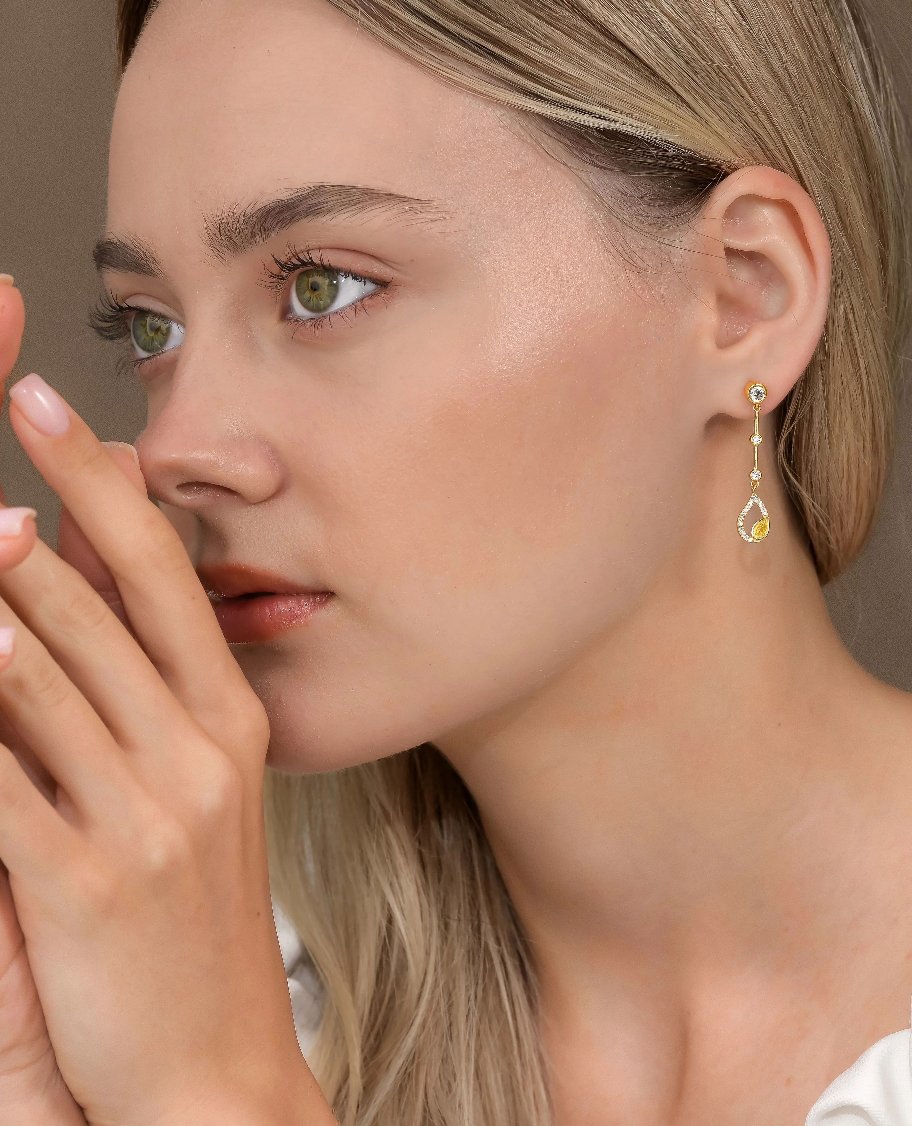 Yellow Diamond Flair Drop Earrings - Image 4