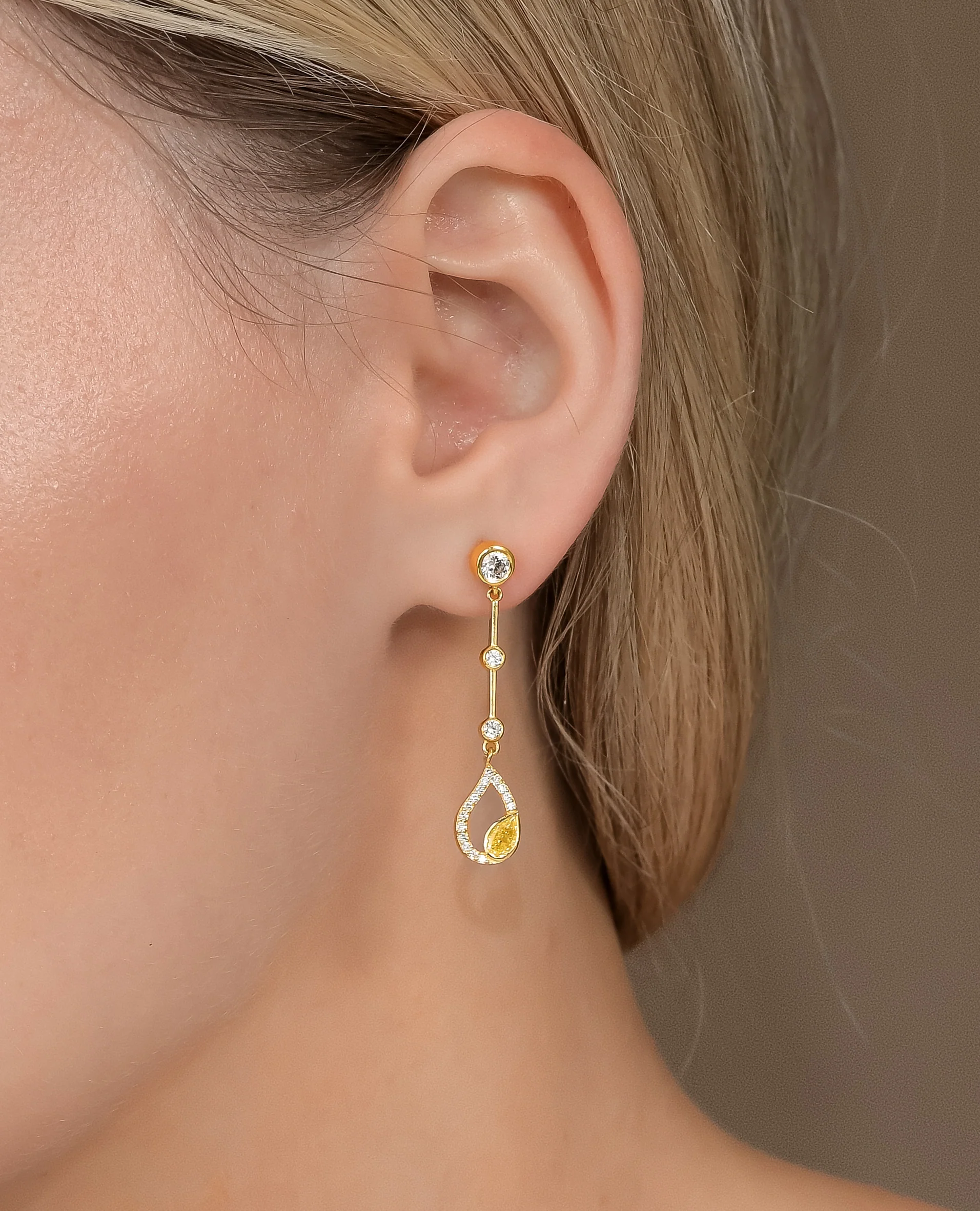 Yellow Diamond Flair Drop Earrings - Image 5