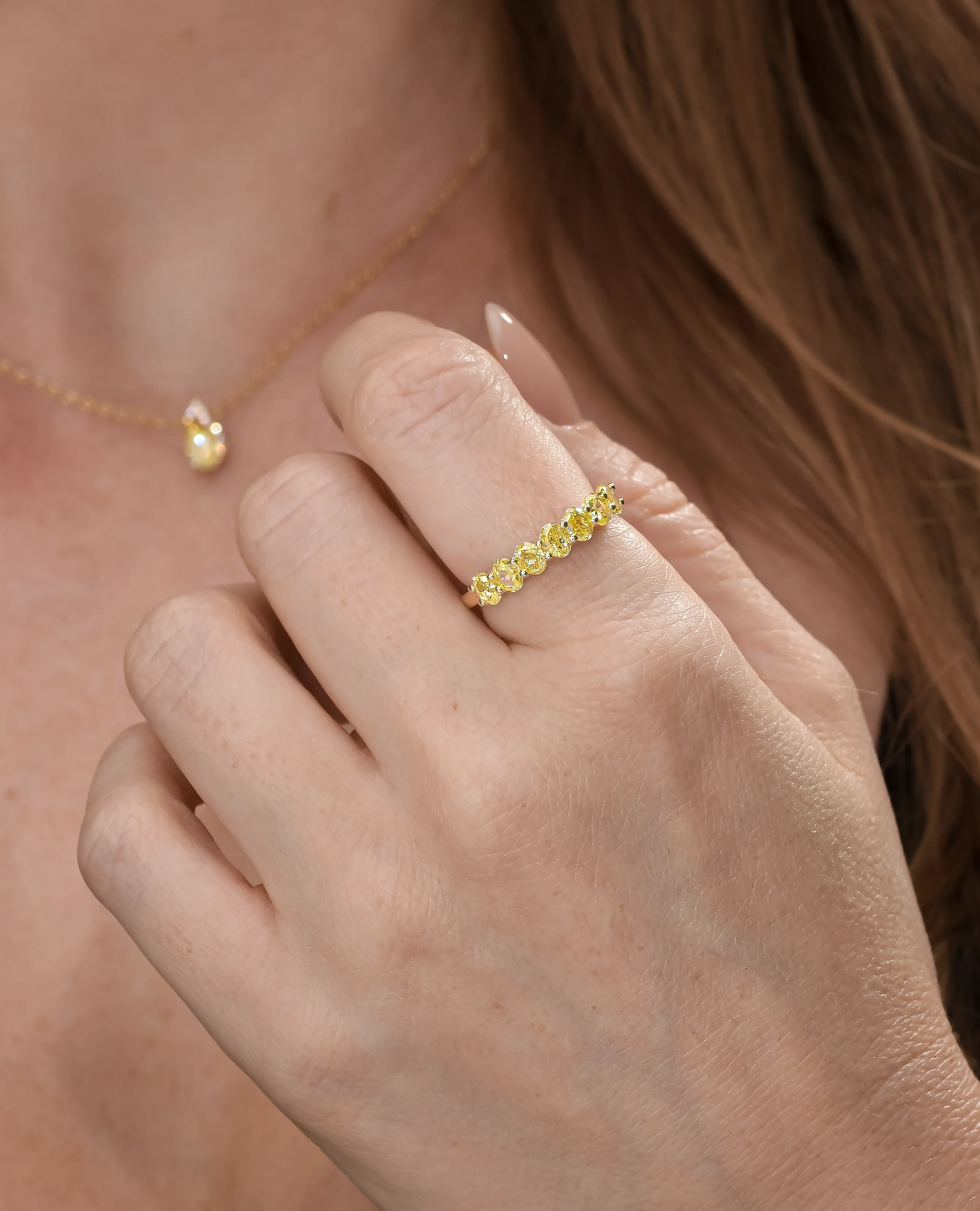 Yellow Diamond Oval Half Eternity Ring - Image 3