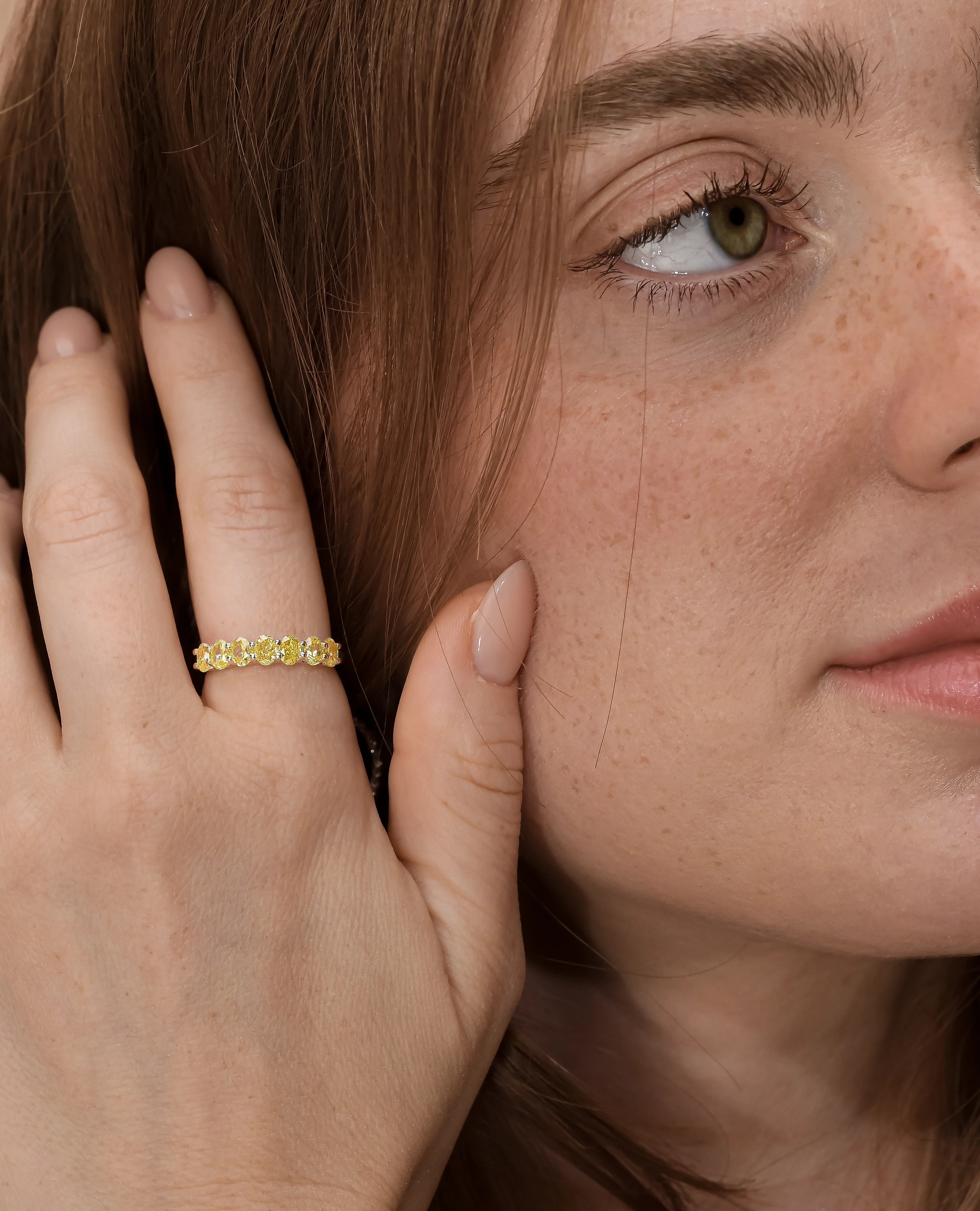 Yellow Diamond Oval Half Eternity Ring - Image 4