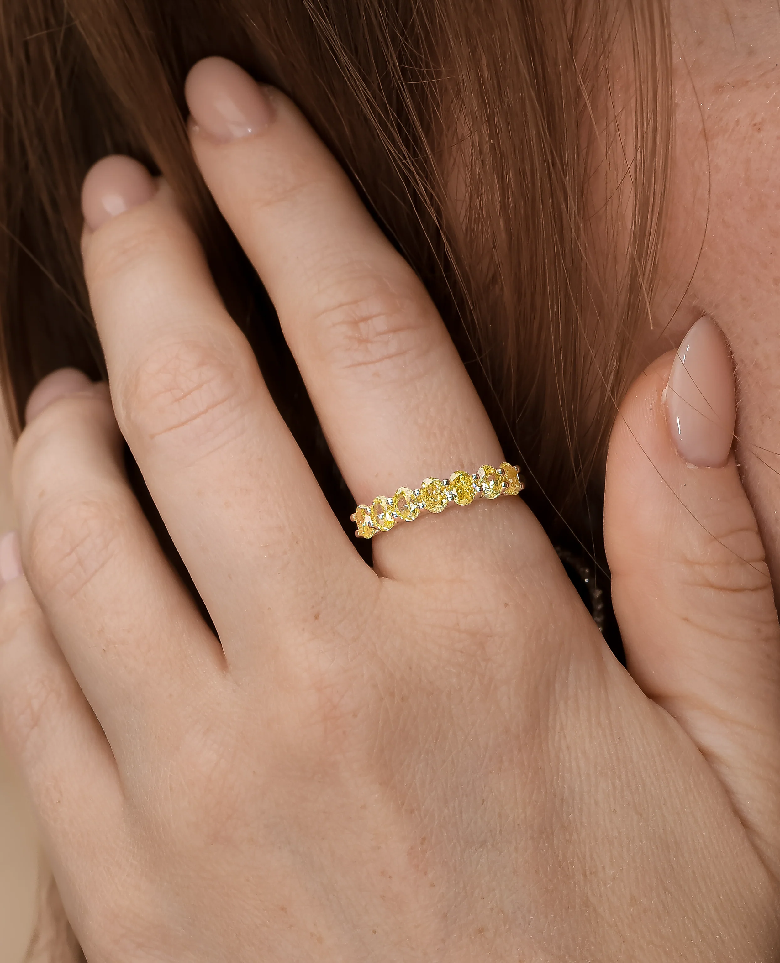Yellow Diamond Oval Half Eternity Ring - Image 5