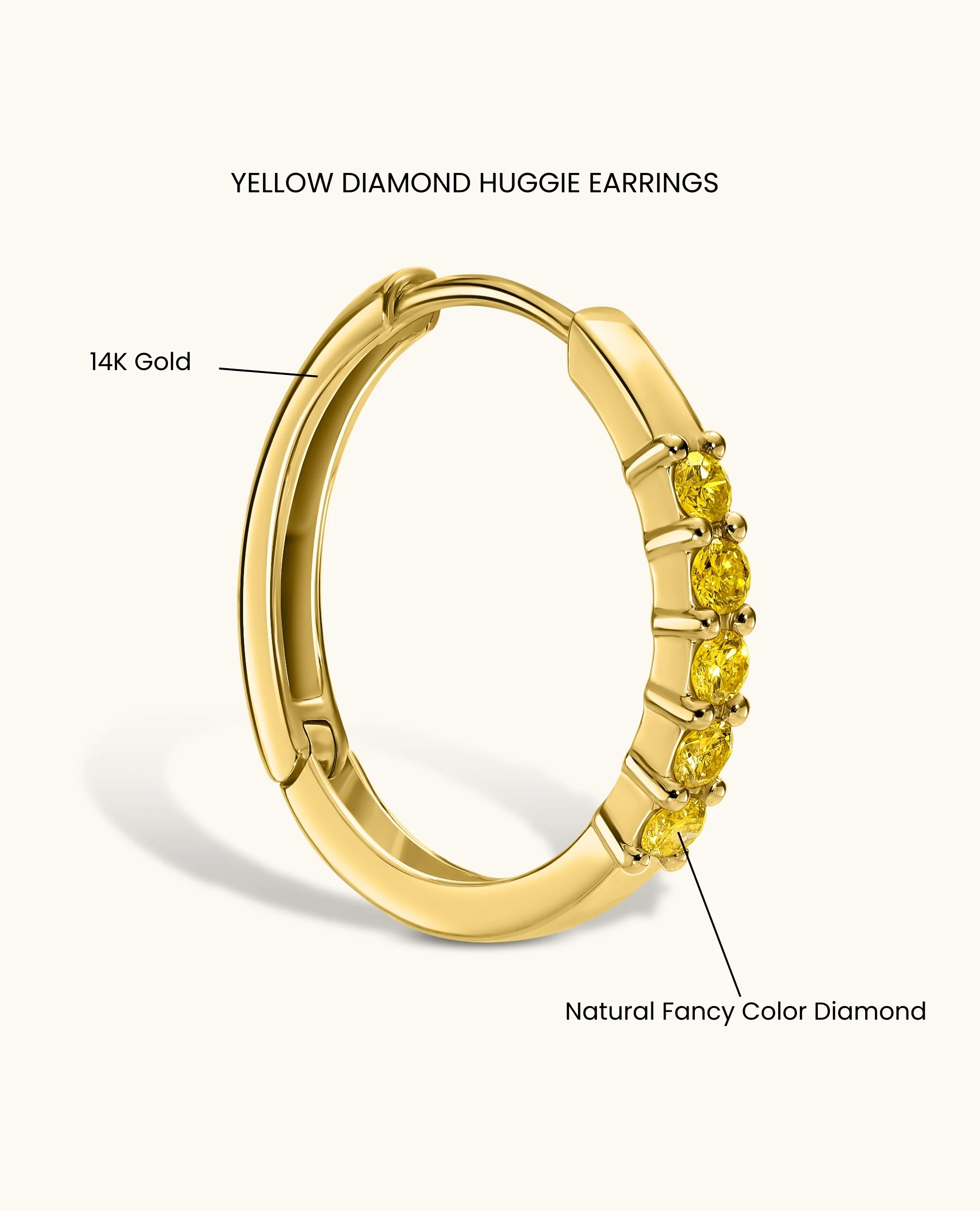 Yellow Diamond Huggie Earrings - Image 10