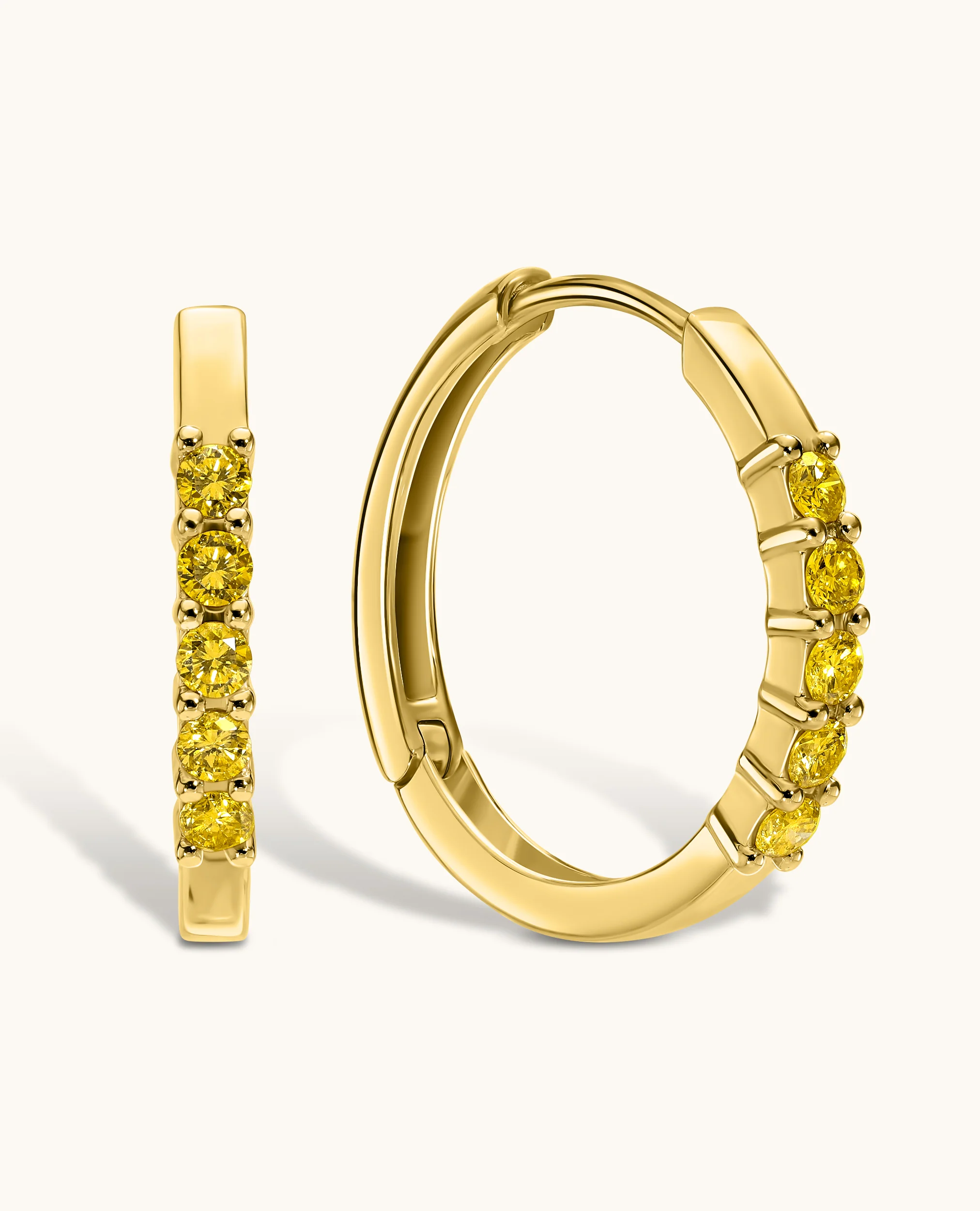 Yellow Diamond Huggie Earrings - Image 3