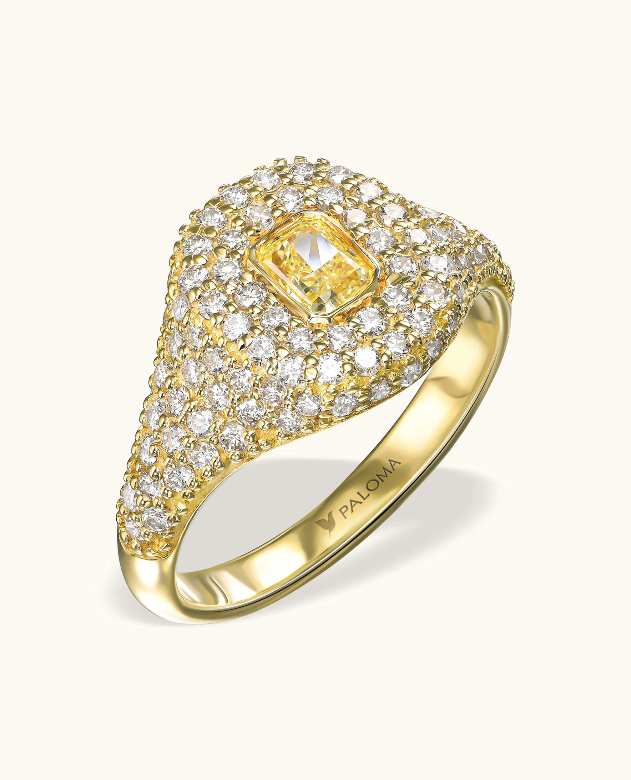 Yellow Diamond Pavé Signet Ring
