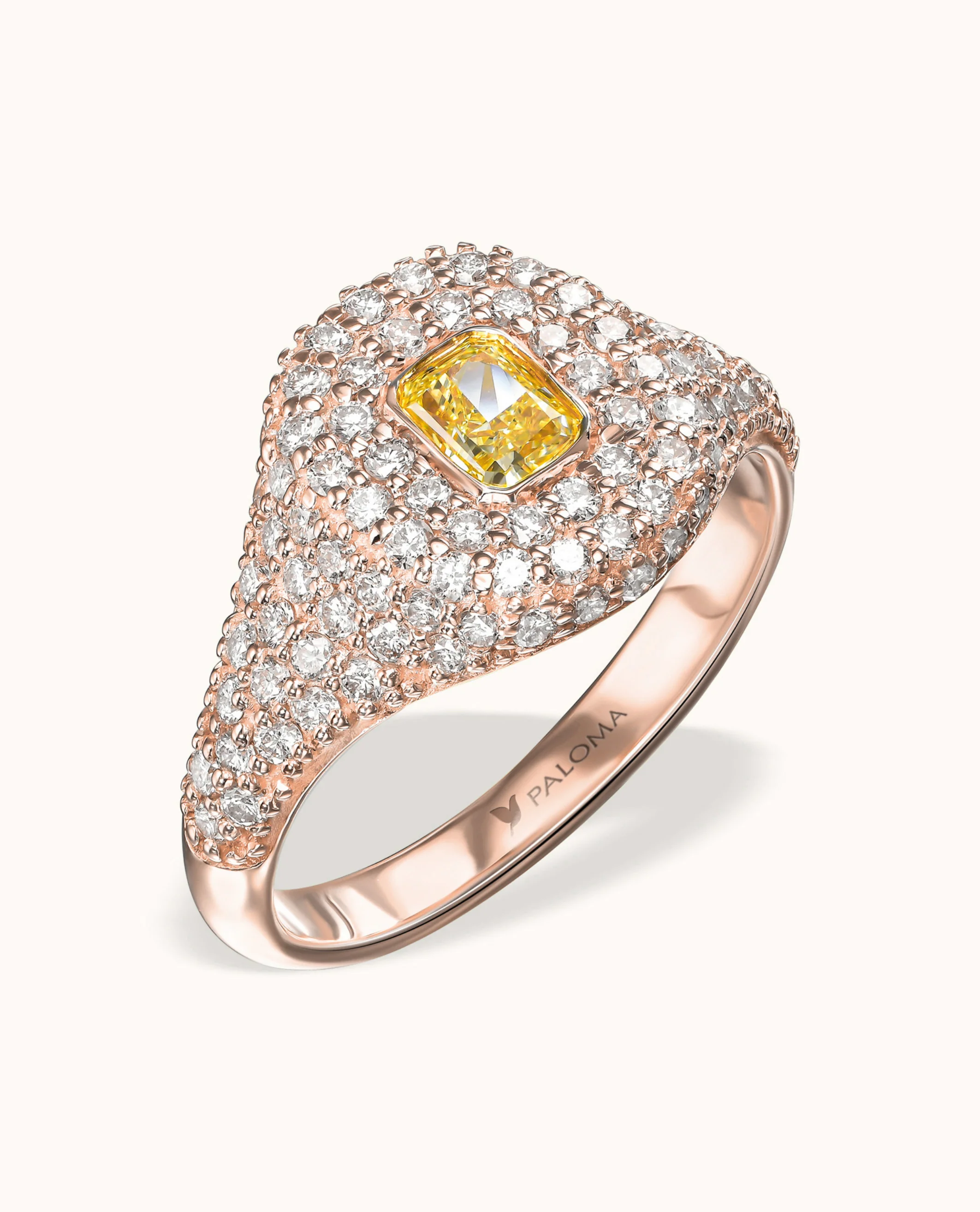 Yellow Diamond Pavé Signet Ring - Image 2