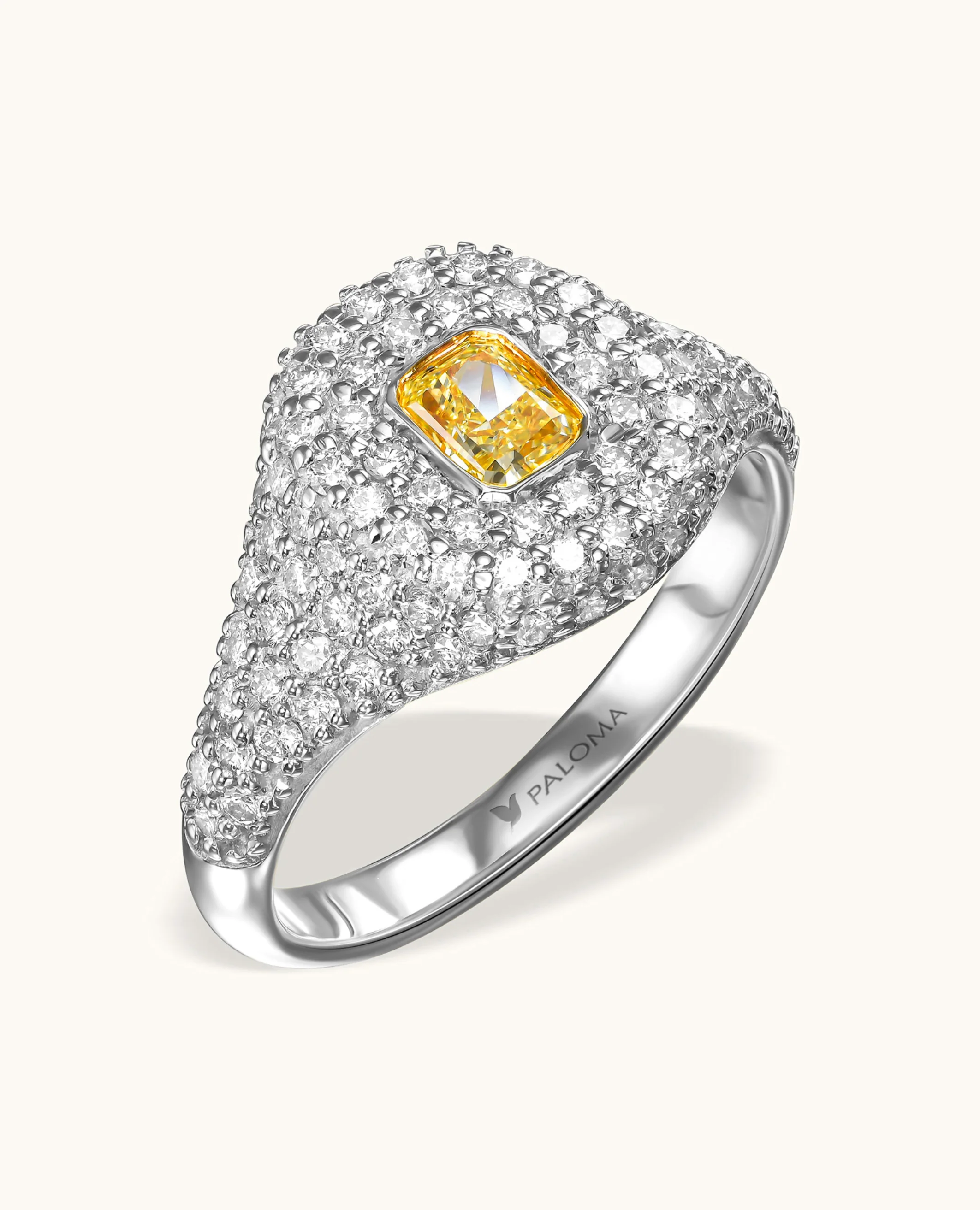Yellow Diamond Pavé Signet Ring - Image 3